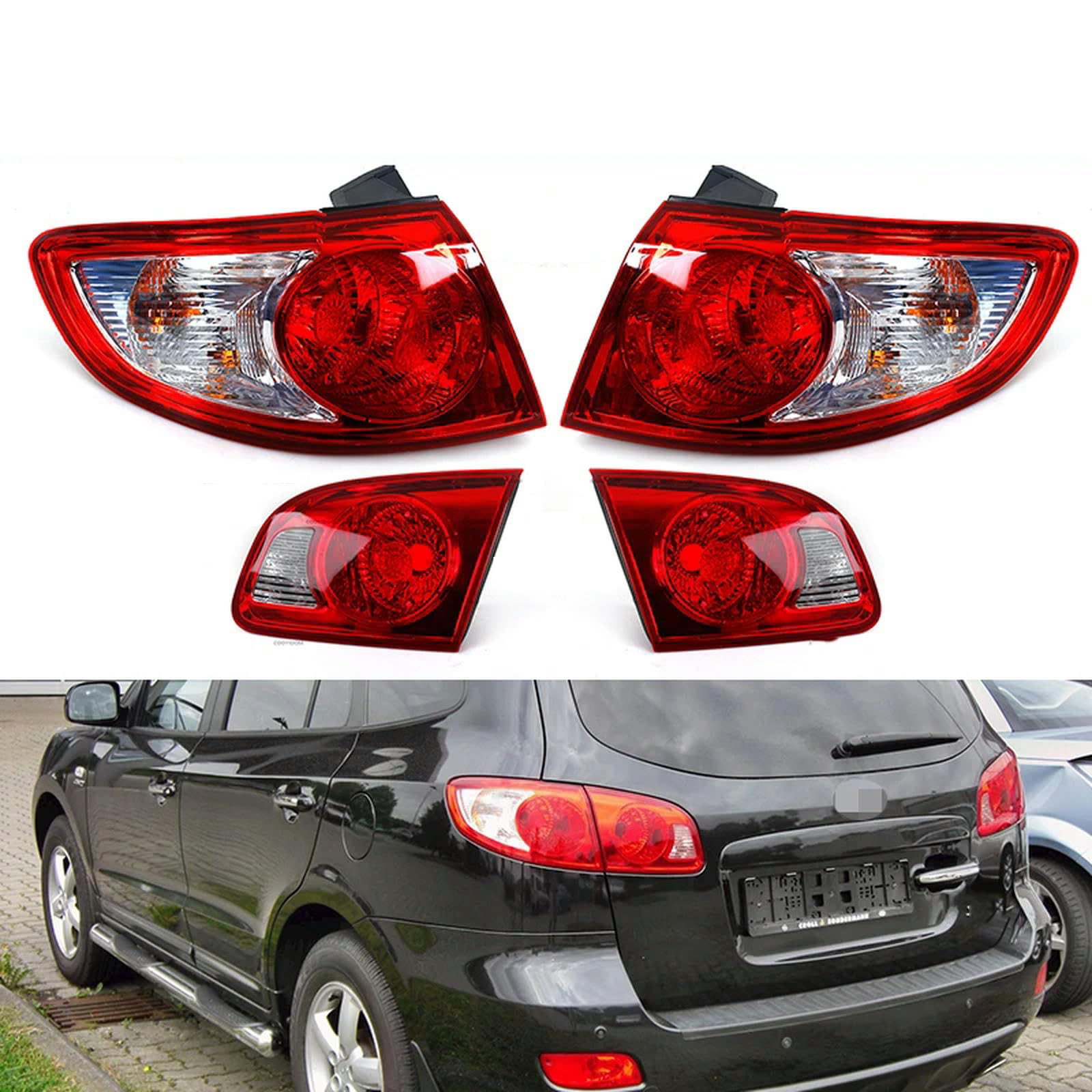 HZTKXADV Car Rear Brake Light Tail Side Lamp Cover No Bulb Fog Shell For Hyundai Santa Fe 2007 2008 2009 924022B000 924052B000 924012B000