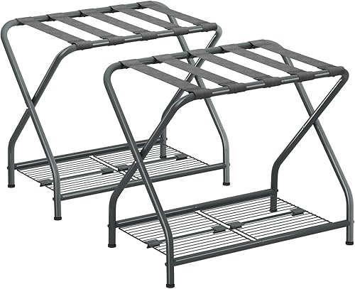 LR-GY-2 - Portaequipajes plegable con estante de almacenamiento, soporte de equipaje de metal para habitación de invitados, dormitorio, hotel LR-GY-2