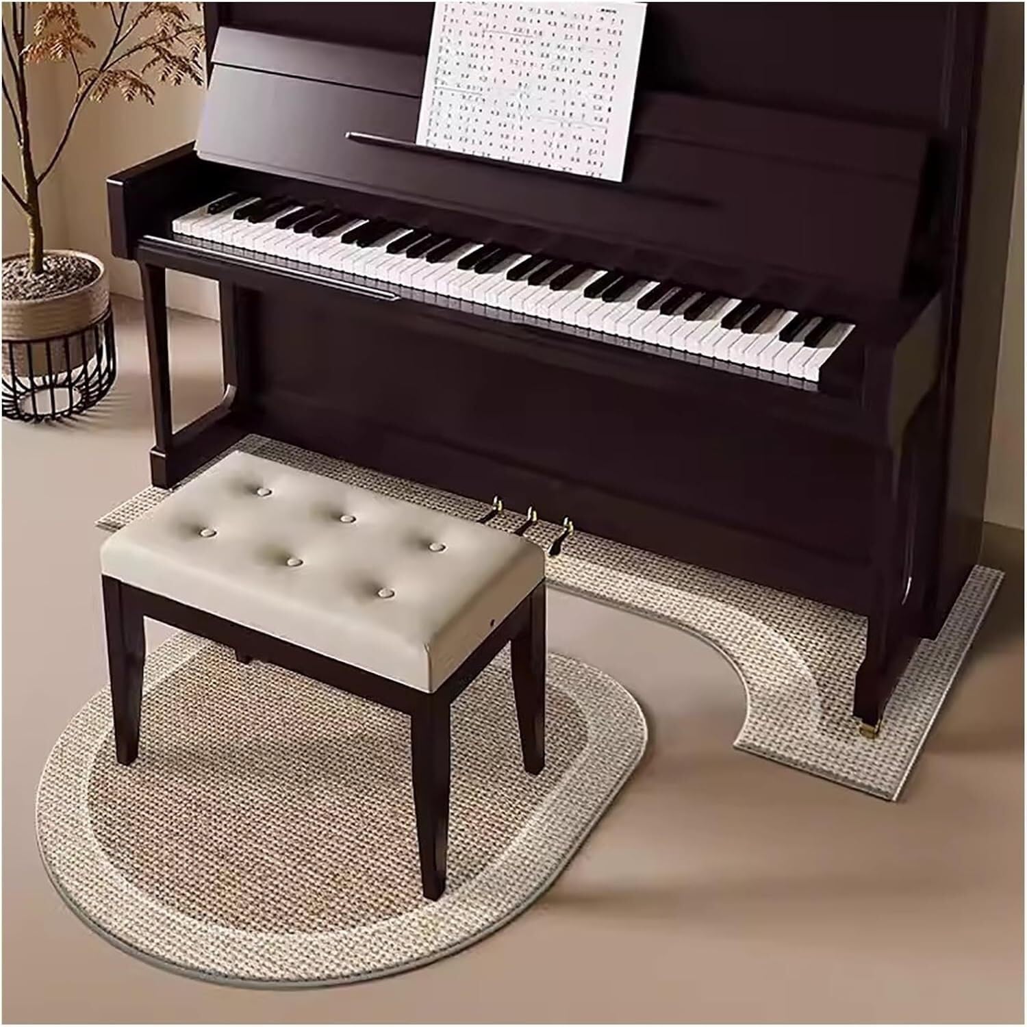 Tapis insonorisant for Piano, Protecteur de Tapis de Piano Droit, Coussinets acoustiques imperméables et antidérapants(Beige,110 * 110cm)