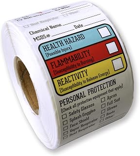 FirstZi Waterproof SDS MSDS Safety Stickers 1.5x2.5" 300 Labels Roll, HMIS Hazard Compliant for Chemical Marking