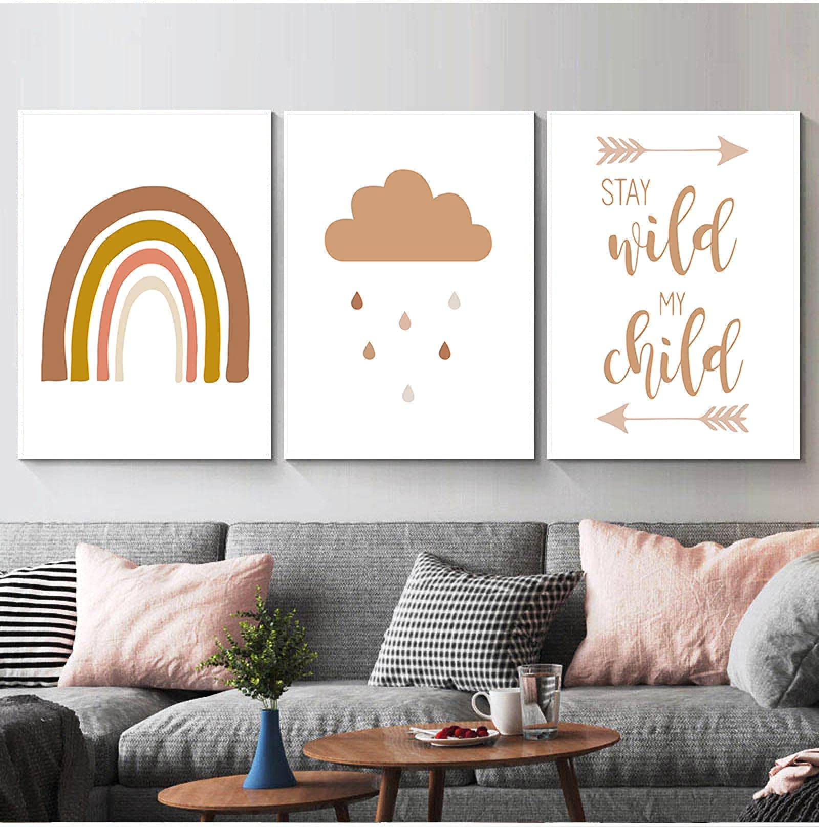ERJIE Abstrakte Regenbogen Kinderzimmer Zitate Kinder Leinwand Kunstdrucke Minimalistische Wandbild Gemälde Nordic Kid Baby Room Decor 40x50cmx3pcs Innenrahmen