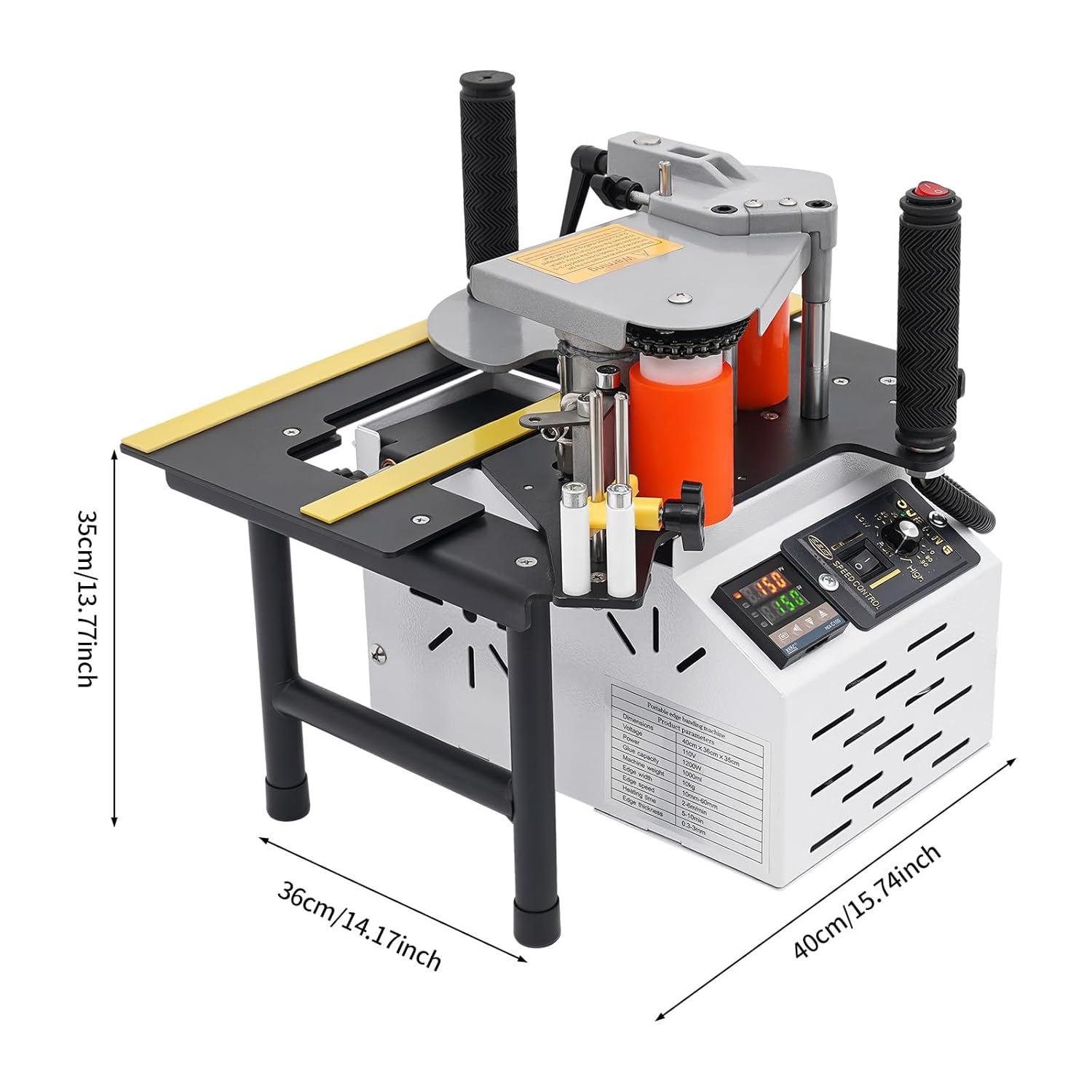 110V Woodworking Edge Bander Banding Machine Portable Edge Bander Curve Straight Edge Banding Machine, Double Side Gluing Edgebander Set With 200g Glue-melting Tank 120-180ºC Temperature Control