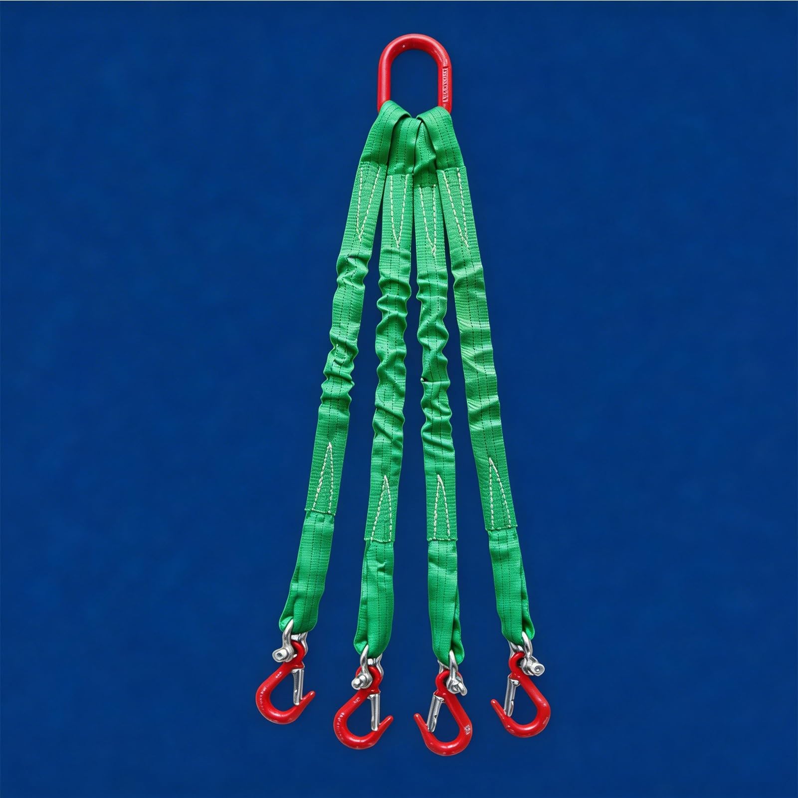 Hebebänder mit Haken, 4-strängiges Gurtgehänge (13.220 lbs / 6.000 kg) mit G80-Legierungsstahlhaken und Ring – für sicheres Heben und Schleppen, Grün(1m)
