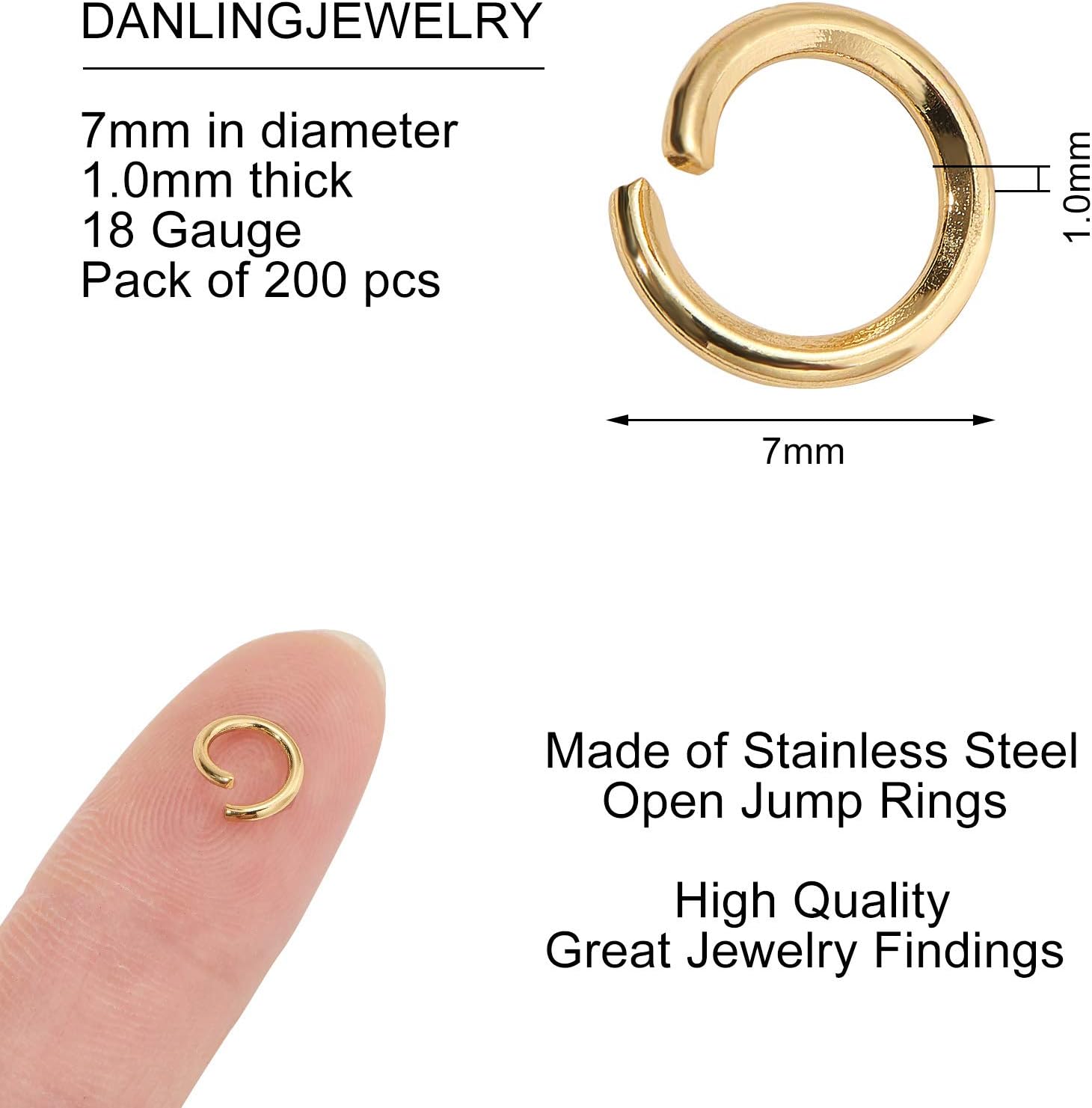 DanLingJewelry 200Pcs 304 Stainless Steel 19 Gauge Open Jump Rings 7mm for Jewelry Making Connectors Jewelry Finding Golden Color - Image 2