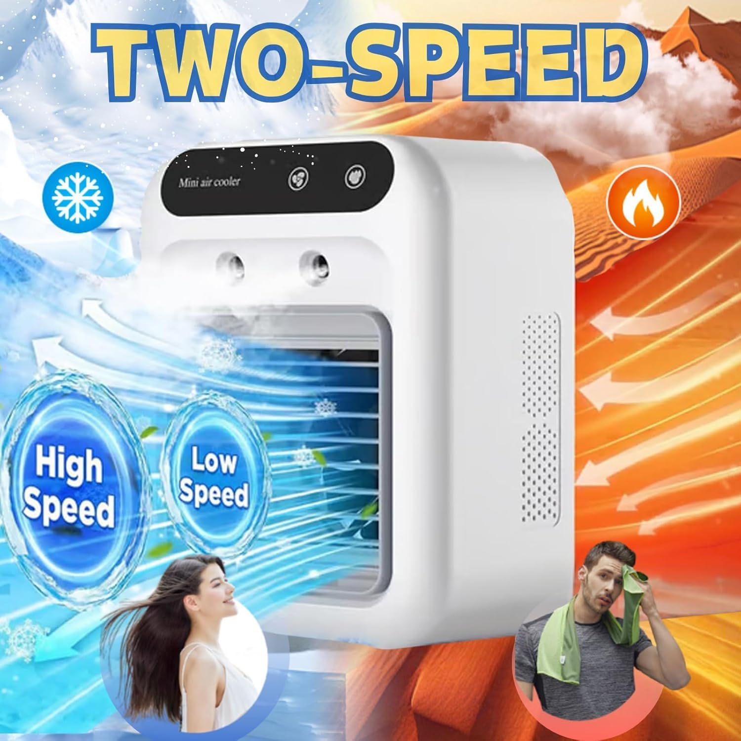 Dejacool Portable Ac, Dejacool Portable 3 in 1 Air Conditioner, Mini Ac Cooler Humidifierwith Dual Spray, 500ml Tank, for Desk, Bedroom, Office, Car & Small Room Cooling (Black+White)