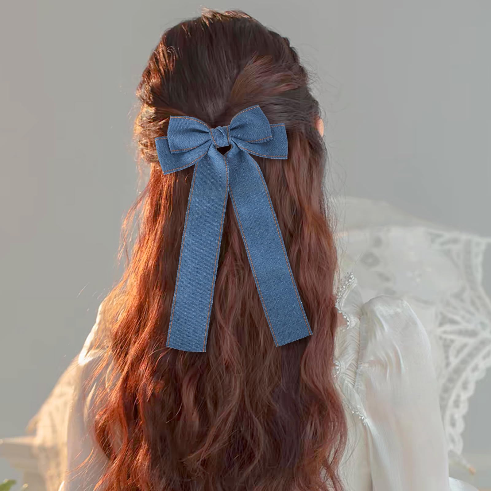 Amazon.com : 2Pcs Denim Hair Bow Clips for Women Girls Big  display picture 1