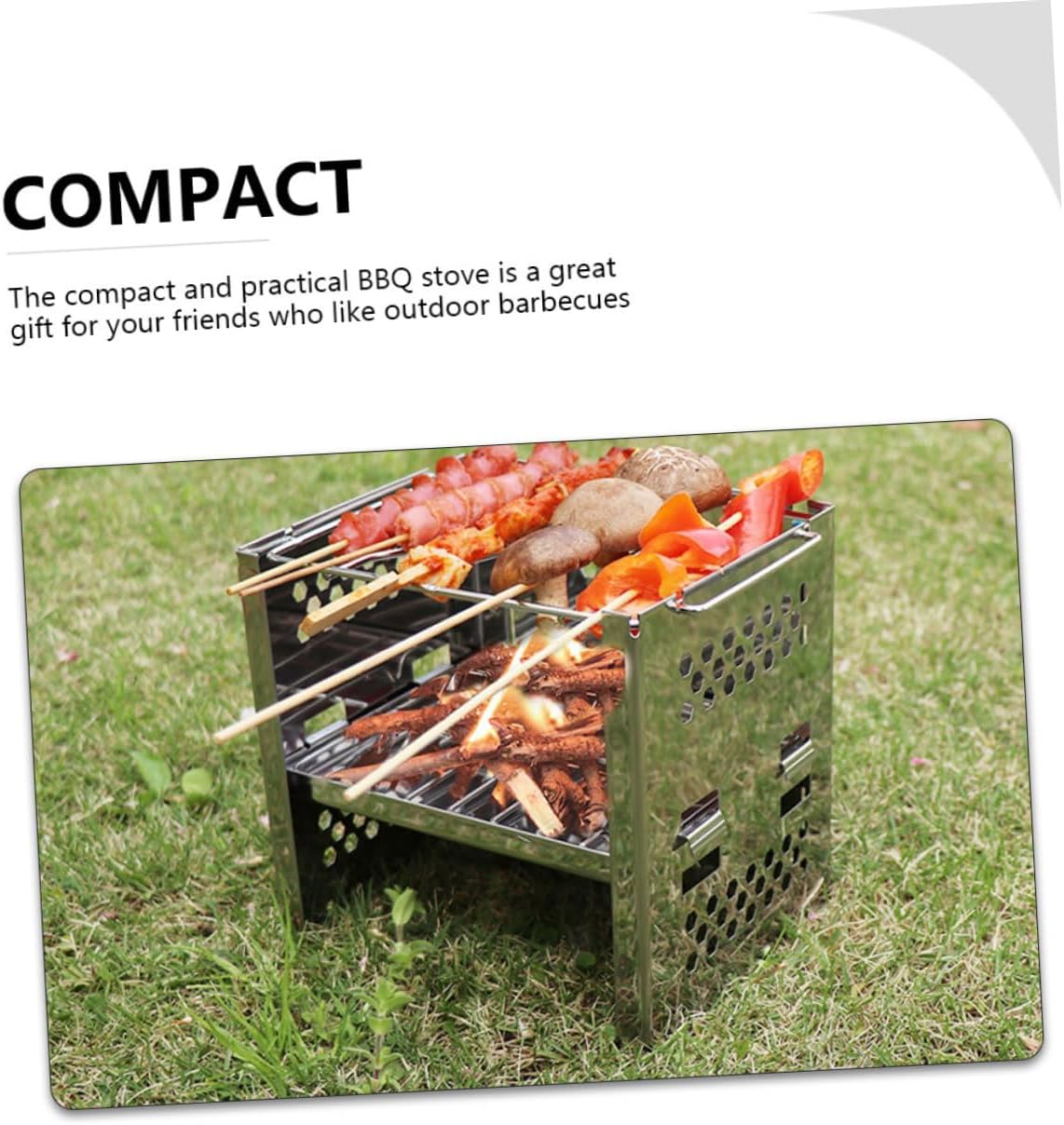 Luxshiny Portable Stainless Steel Adjustable Barbecue Grill with Double-layer Charcoal Rack, Foldable Camping Stove for Outdoor Picnic and Garden Bbq