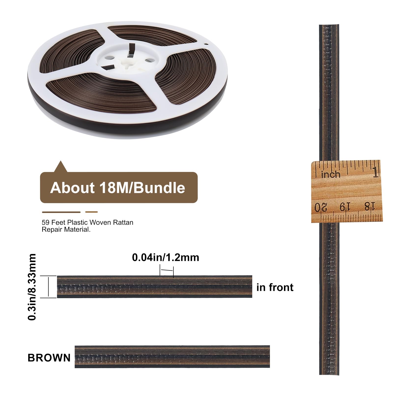 LukLoy 18m Plastikgeflochtenes Rattan-Reparaturmaterial Reparaturmaterial für Rattanflechtgeflecht für das Flechten und Reparieren von Rattan-Stühlen, Tischen, Körben