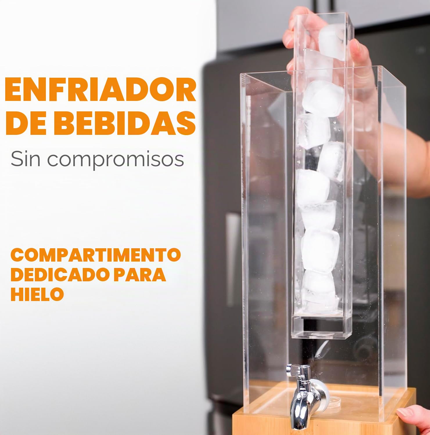 Dispensador de bebidas acrílicas, dispensador de bebidas de 1.25 galones con soporte y núcleo de hielo, servidor de bebidas frías para fiestas y eventos
