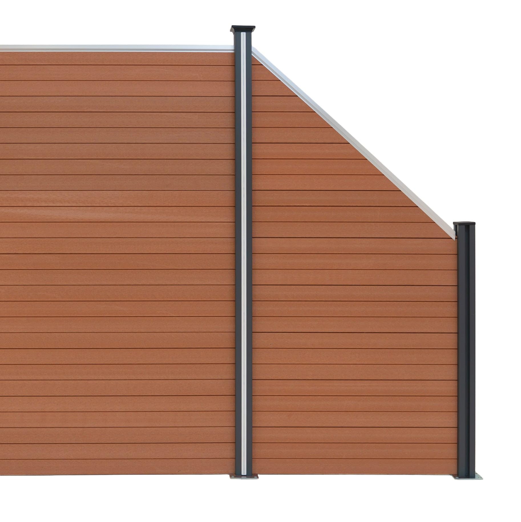 Valla exterior WPC Panel Oblicuo |MARRÓN| Aluminio y compuesto | Panel doble cara | Diseño moderno | Fácil de montar | Ideal jardín o cerramientos | Valla de privacidad