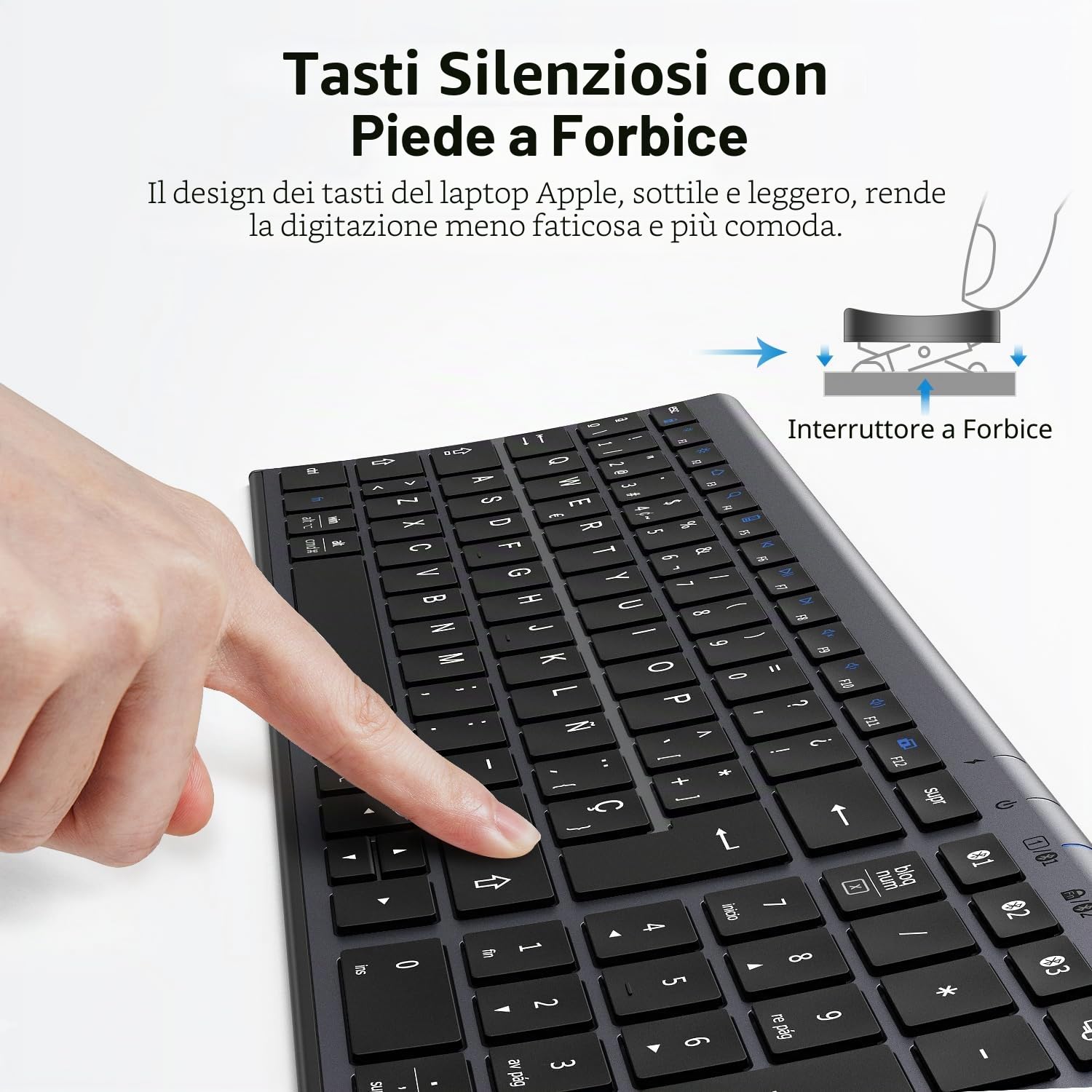 iClever Teclado Bluetooth BK10, Inalámbrico QWERTY Español Teclado Multi Dispositivo Recargable Diseño Ergonómico Tamaño Completo Conexión Estable Teclado para Mac/iPad/Windows grisáceo
