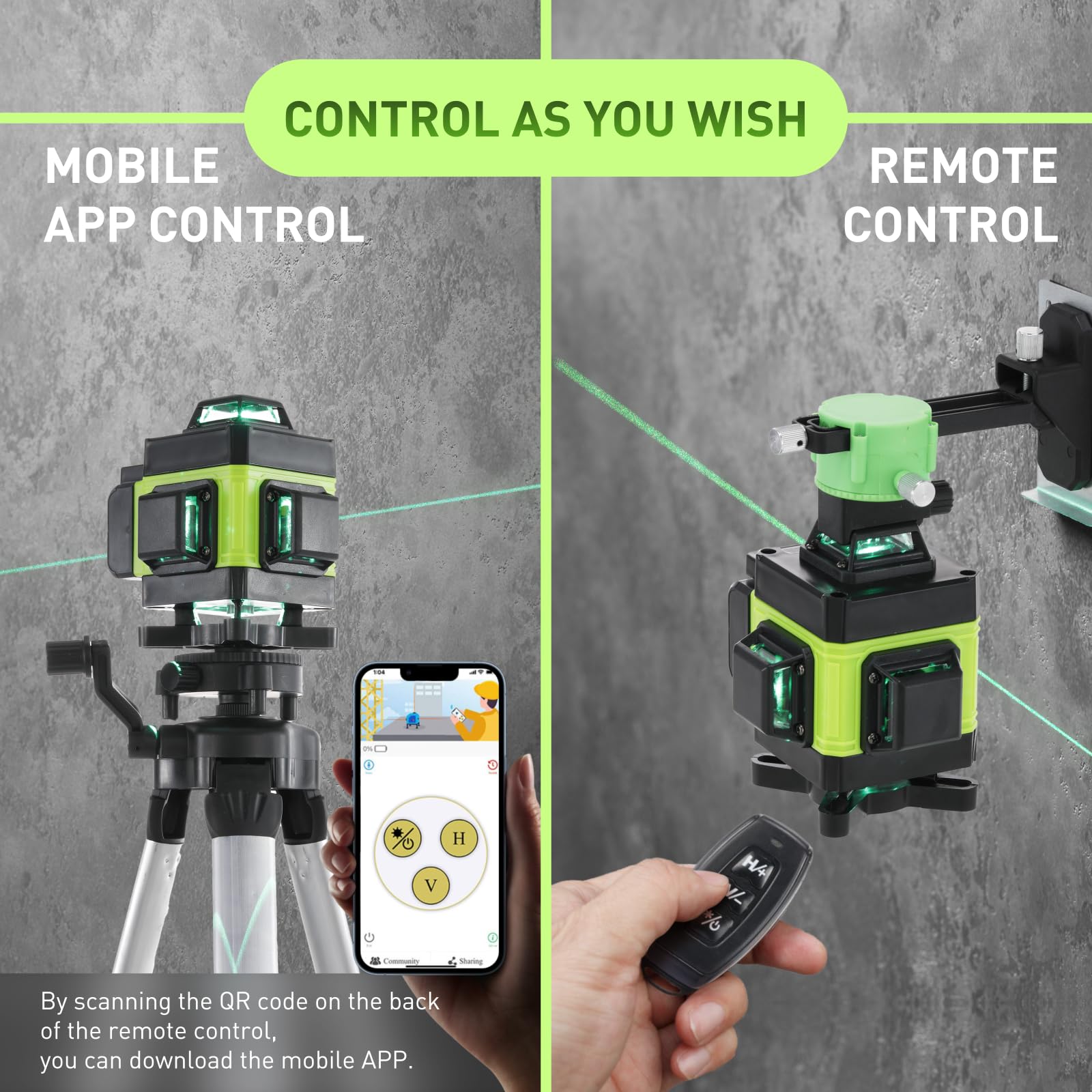 Weytoll Livella Laser 16 Linee Livella a Bolla IP54, Batteria da 2400 mAh x 2, con Treppiede Telescopico per la Posa di Piastrelle per Pavimenti, Divisori di Installazione