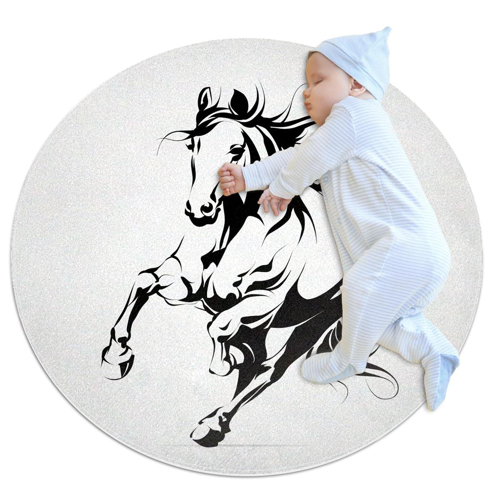 Tapis cheval rond chambre enfant JDEZ 100x100 pour salon et jeux