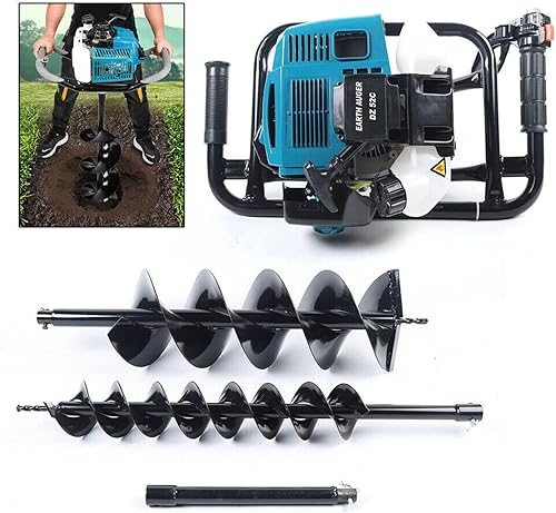 Miniatura 11 de 52CC 2.4HP 2-Stroke Post Hole Digger Fence Tierra taladro con 3 brocas 4" 6" 8" brocas y 12" barra de extensión 1.9w/7500rpm herramienta de taladro
