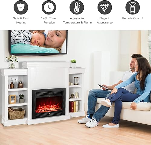 Vista 2 de Tangkula Chimenea de 70 pulgadas, chimenea eléctrica de 750 W/1500 W con repisa y estanterías integradas, chimenea eléctrica de 28.5 pulgadas
