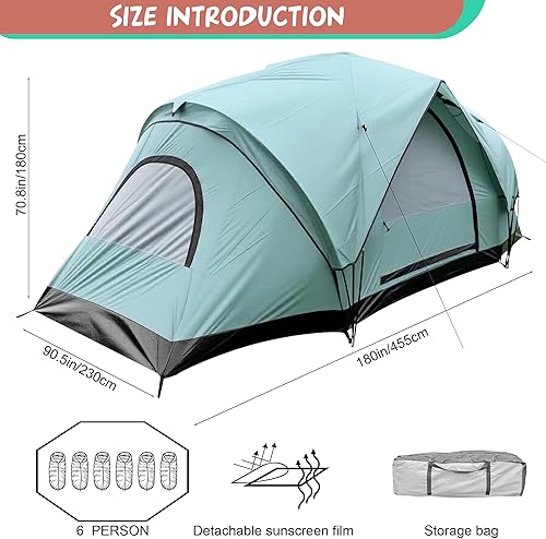 Miniatura 2 de Tienda de campaña grande, tienda familiar, 8-10 personas, 216.5 x 118.1 pulgadas, impermeable, techo de malla, 2 dormitorios y 1 sala de estar,