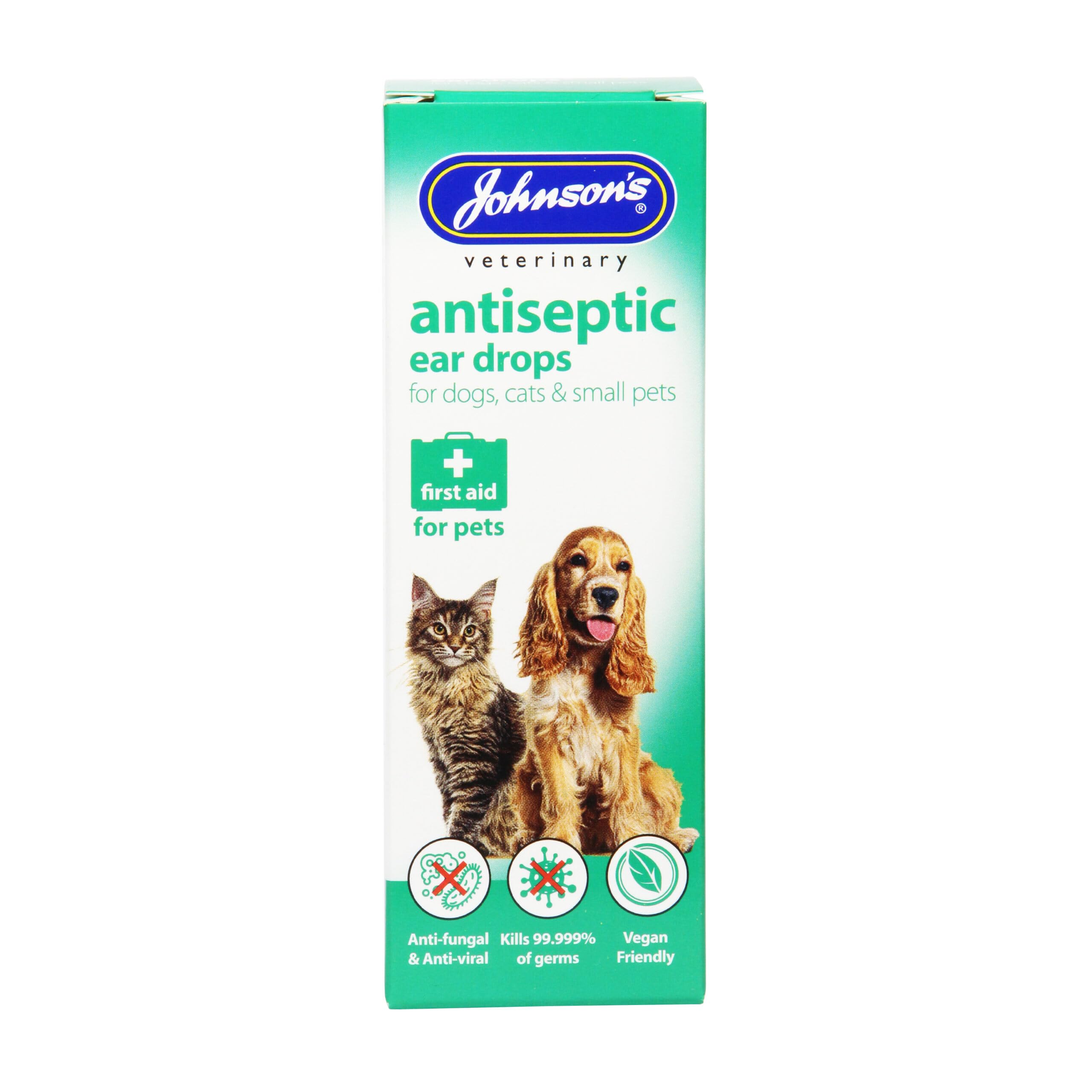WUNDAPETS JOHNSONS VETERINARY ANTISEPTIC EAR DROPS FOR PET DOGS CATS SMALL ANIMALS 50ML, Green, 50 ml (Pack of 1) - Image 2