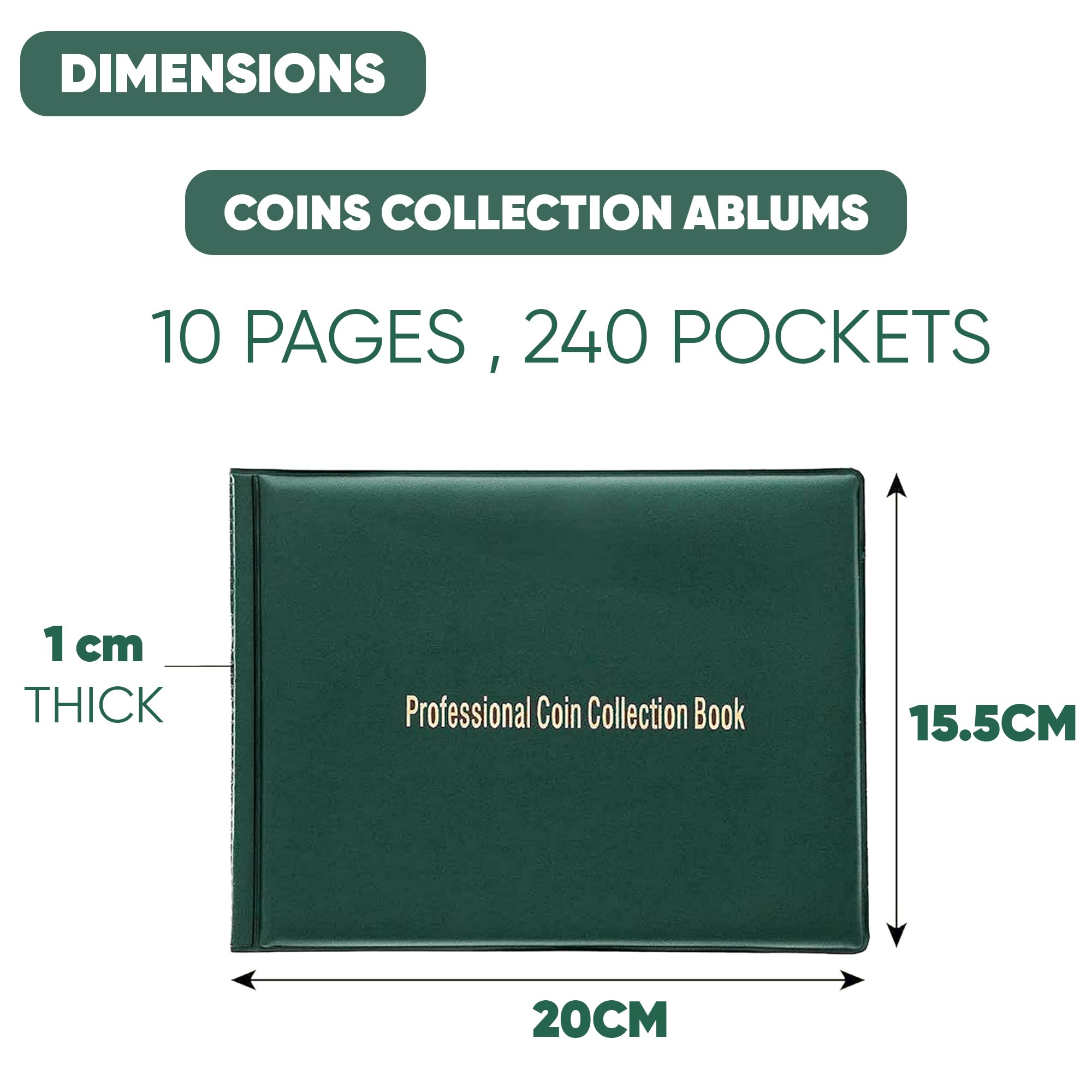 Plastific Coin Album Penny Money Storage Book Case Folder Holder Collection Coin Collection Album Pockets Coin Storage Album Coin Holders for Coin Collectors (Green) - Image 3
