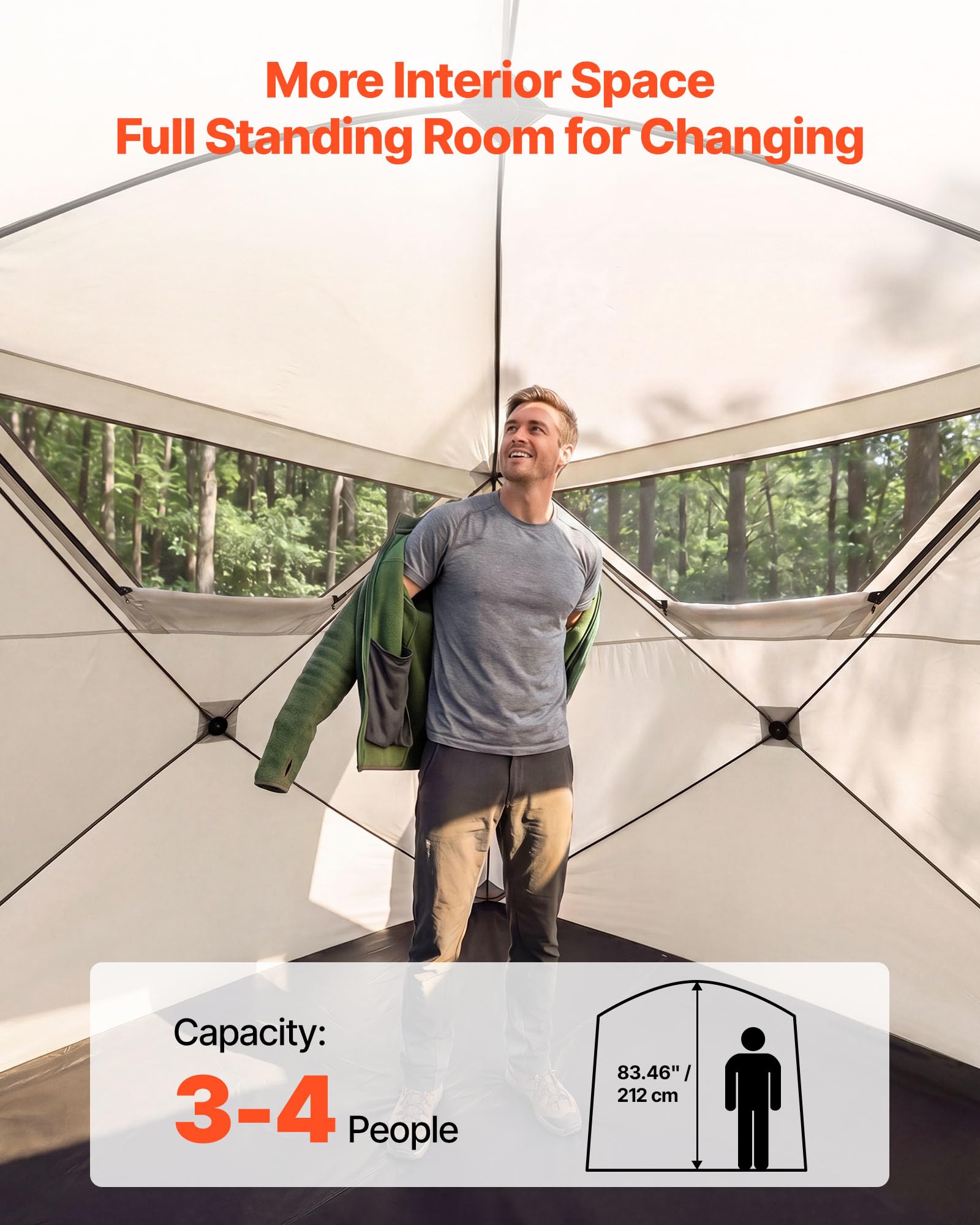 VEVOR Campingzelt 4-Personen, Pop-Up-Zelt mit Netzfenstern, Familienzelt Schneller Aufbau in 60 Sekunden, Tragbares Cabin Hub Zelt mit Tragetasche für Familien-Camping & Wandern, 229x229x212 cm
