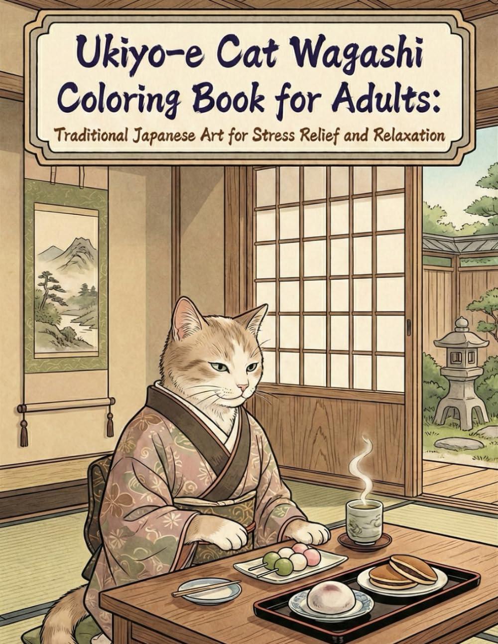 Ukiyo-e Cat Wagashi Coloring Book for Adults: Ukiyo-e Cat Wagashi Coloring Book for Adults