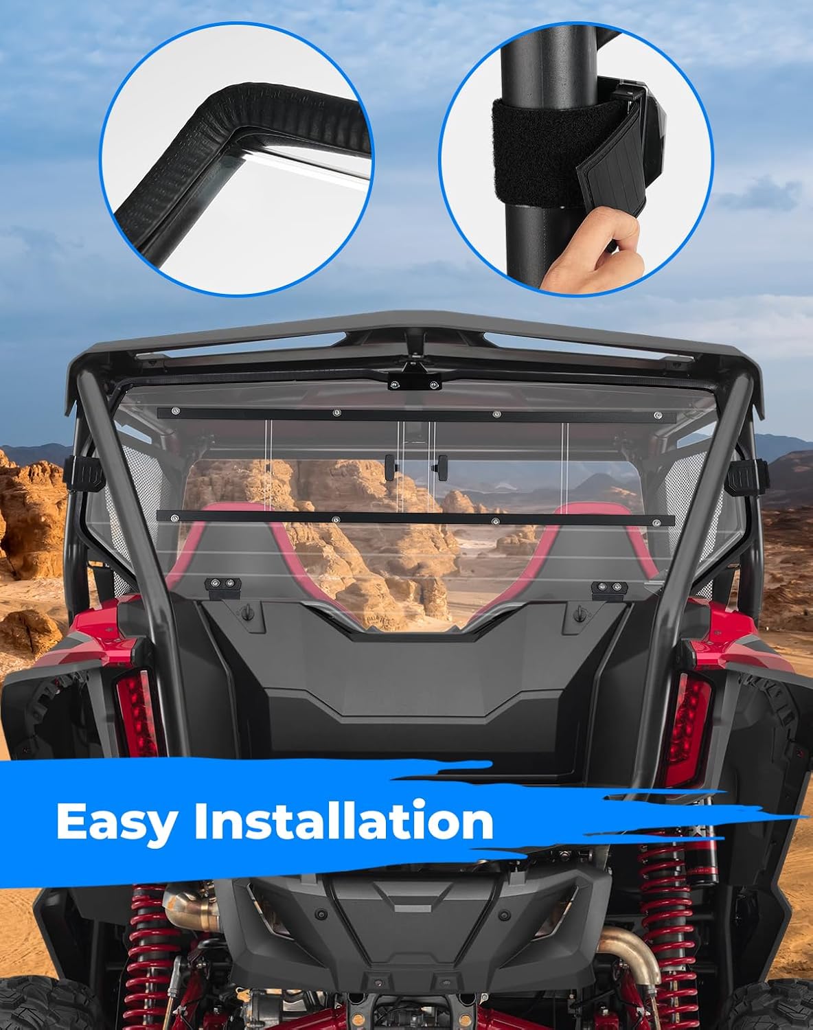 KEMIMOTO Rear Vented Sliding Windshield Compatible with Talon 1000X-4 | 4 Seater, Clear PC Material, Impact Resistant, UV-Resistance, UTV Rear Windshield with Noise Strip 2019 - 2026