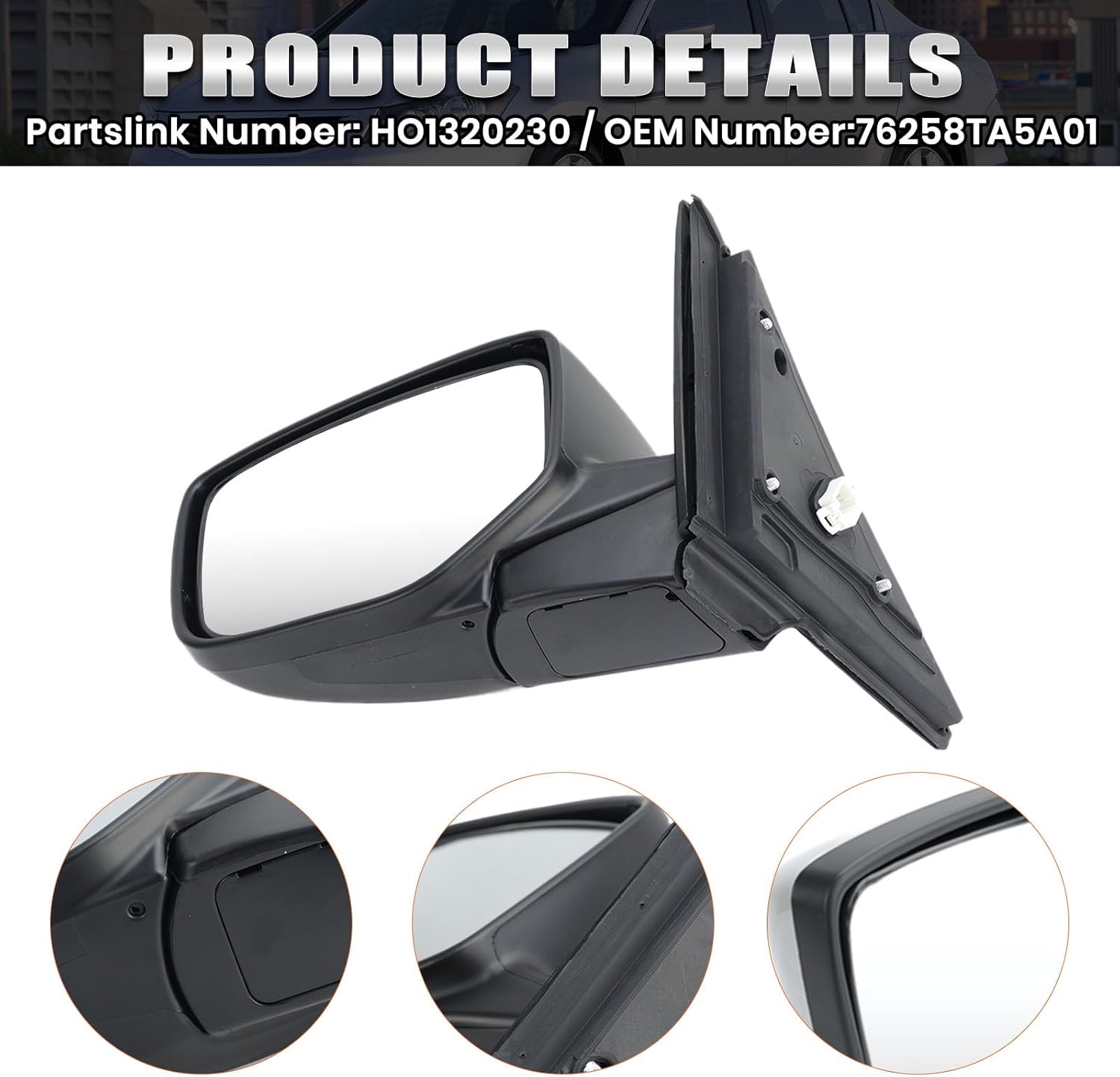 Left Driver Alabaster Silver Metallic Side Mirror Compatible with Honda Accord 2008 2009 2010 2011 2012 Power Glass Manual Folding Non-Heated Door Mirrors 3 Pins