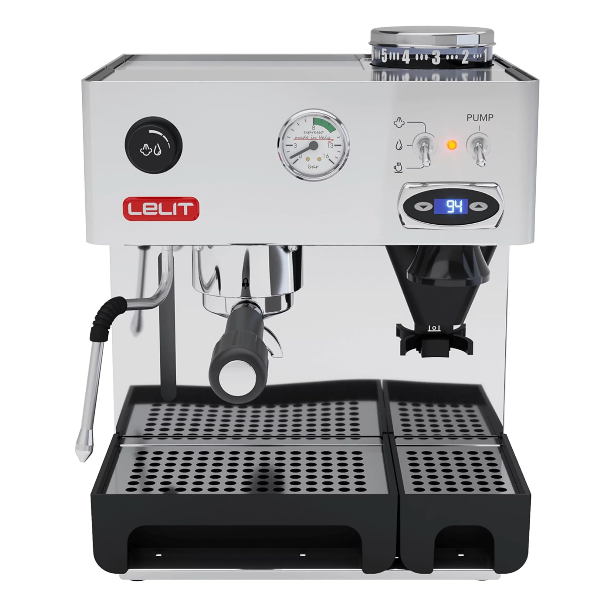 Lelit PL042TEMD Anita, Macchina da caffè prosumer con macinacaffè Integrato e TermoPID, 1200 W, 2 Cups, Acciaio Inossidabile, Argento