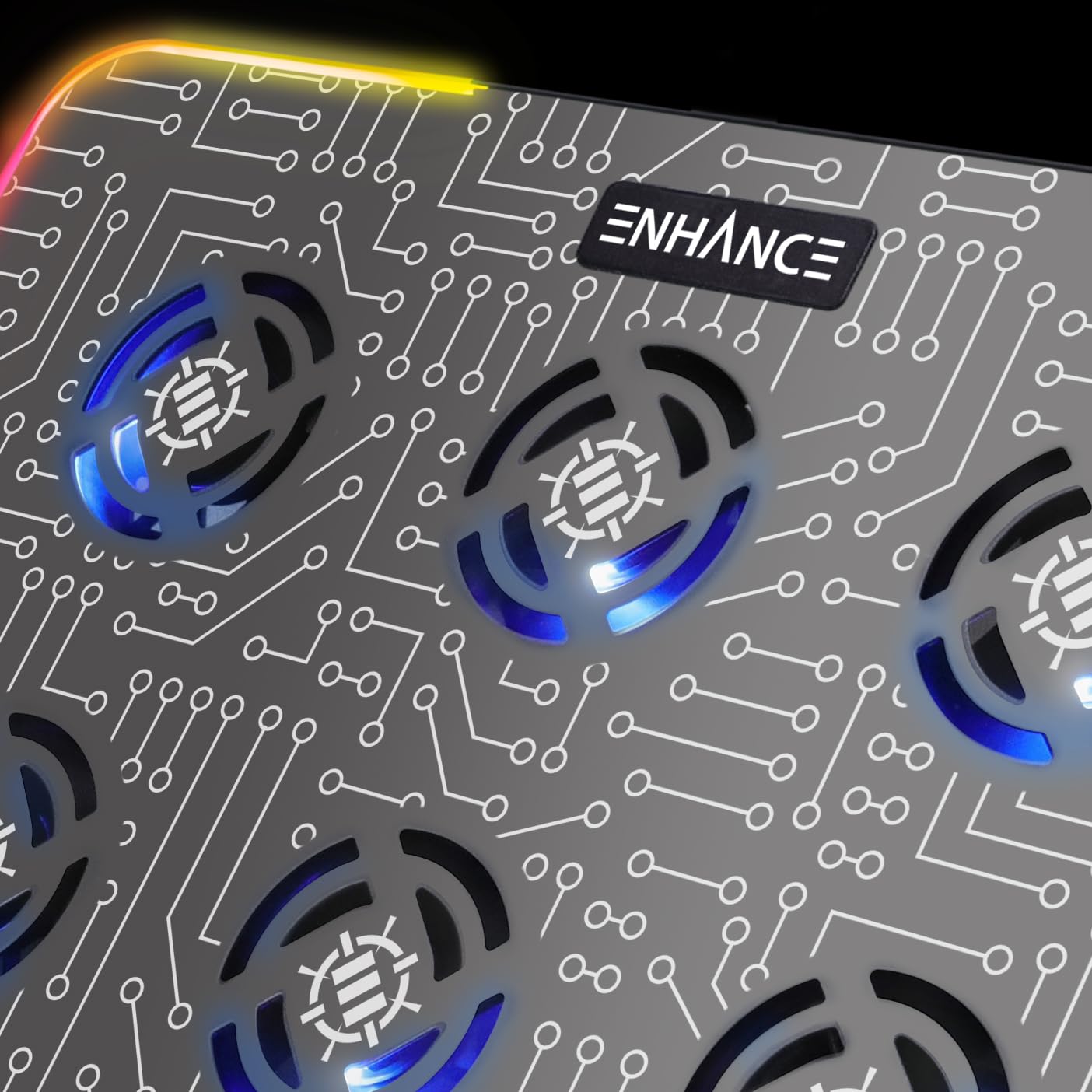 ENHANCE Gaming Voltaic 2 Base de Enfriamiento para Computadora Portátil - 6 Ventiladores LED Azules, 7 Configuraciones de Altura, Iluminación RGB - Base de Enfriamiento Parte Superior de Metal