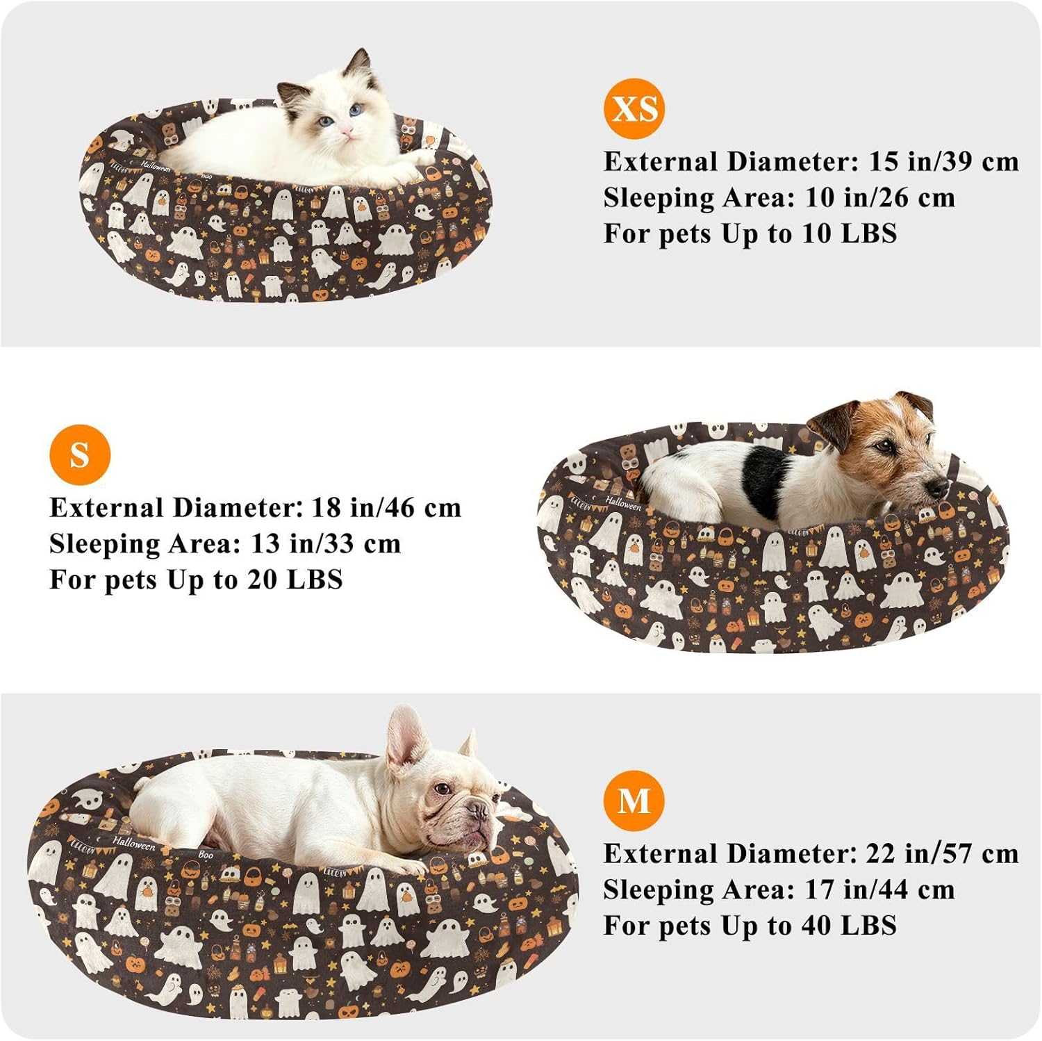 Pet Dog Beds Anxiety Relief Fluffy Cat Pillow Bed for Small Size Pets Supplies M Halloween Ghosts Brown
