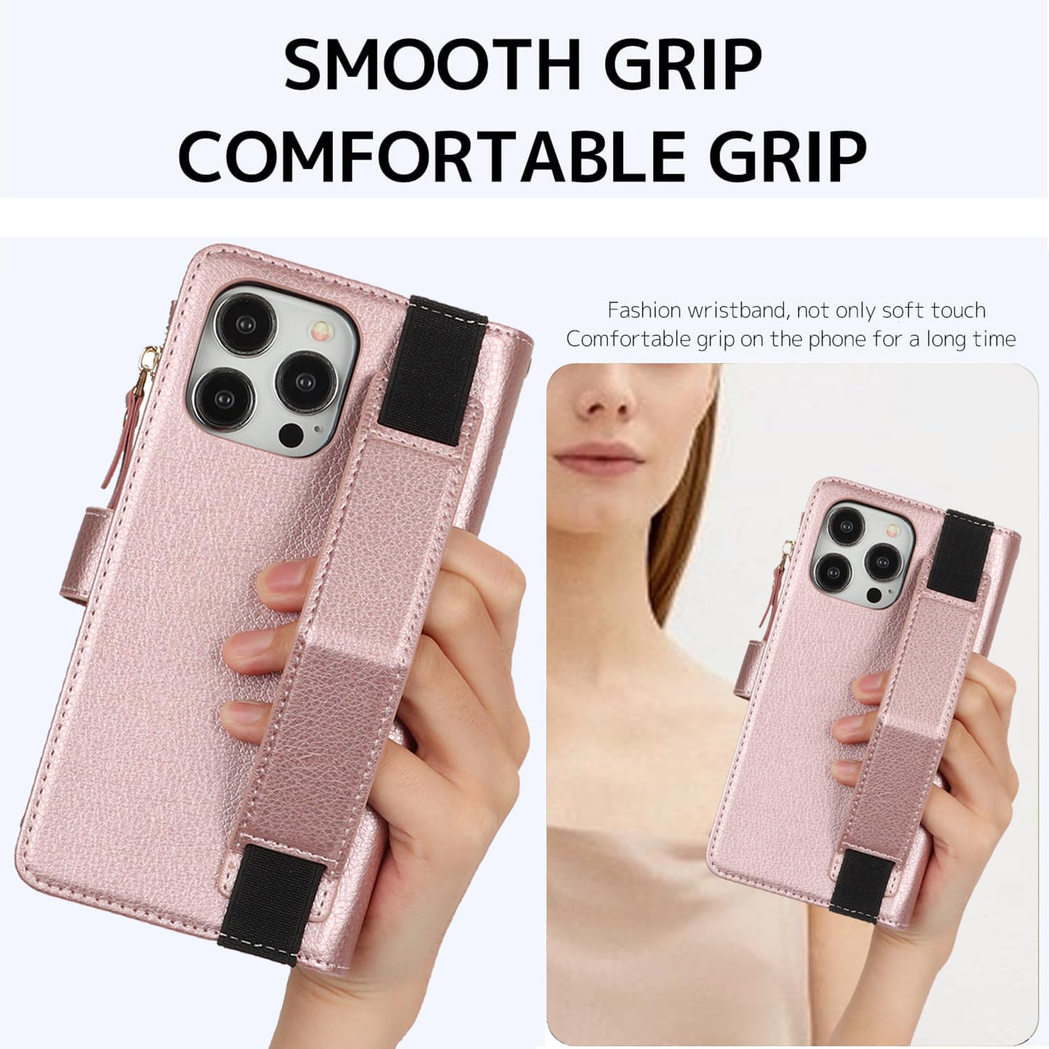 Custodia A Portafoglio Con Strass Bianchi E Fiori Per IPhone 16 6,1 Pollici – Pelle PU Con Slot Carte E Supporto, Chiusura Magnetica + Cinghia
