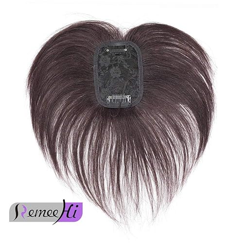Miniatura 4 de RemeeHi Peluca de cabello humano invisible con clip en la parte superior tipo tupé o tope, cabello fino en mono de 8 pulgadas, negro natural