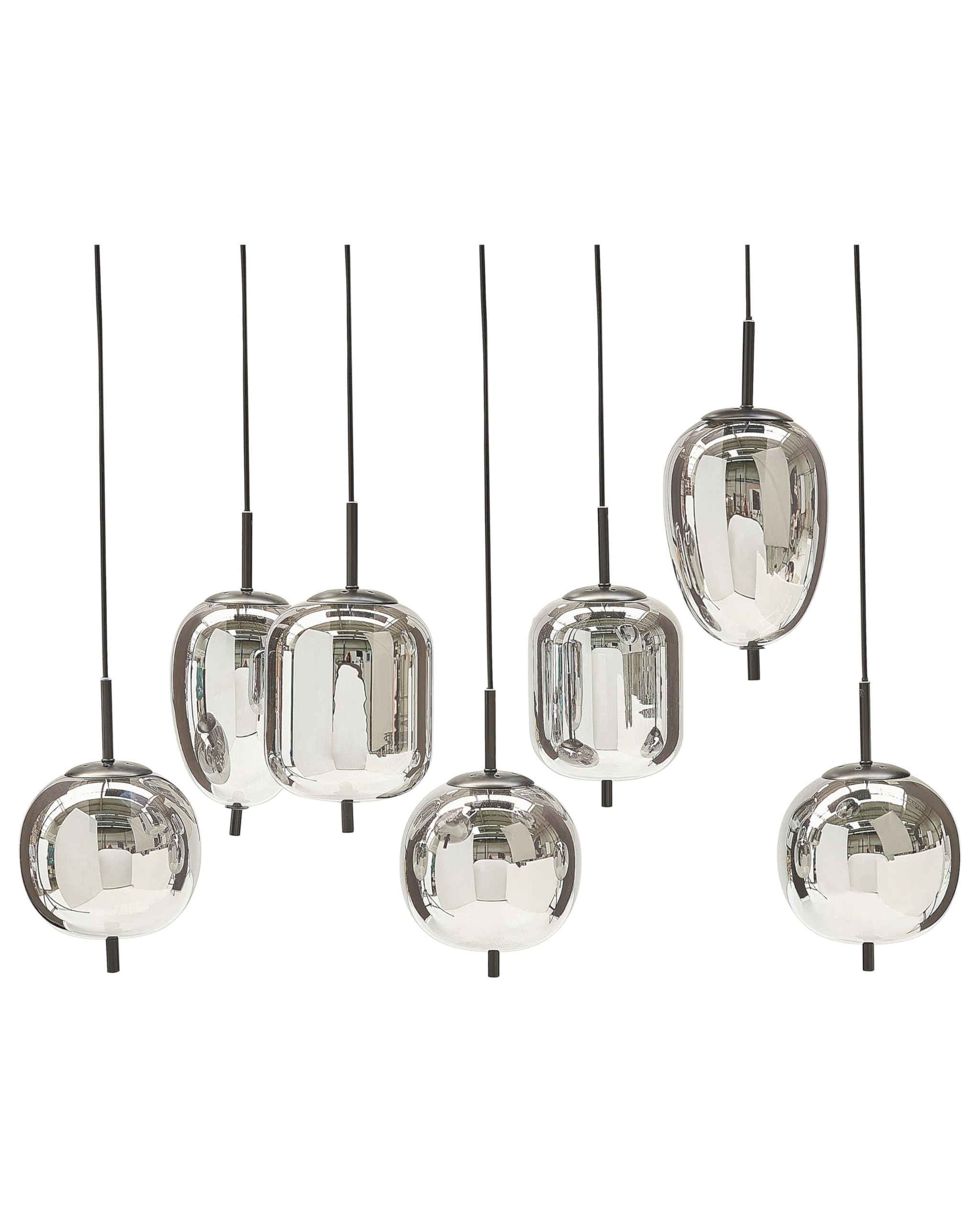 Beliani Pendant Light Glass Round Metal Silver Brushed E27 Dining Room Living Room Bedroom, TARLO