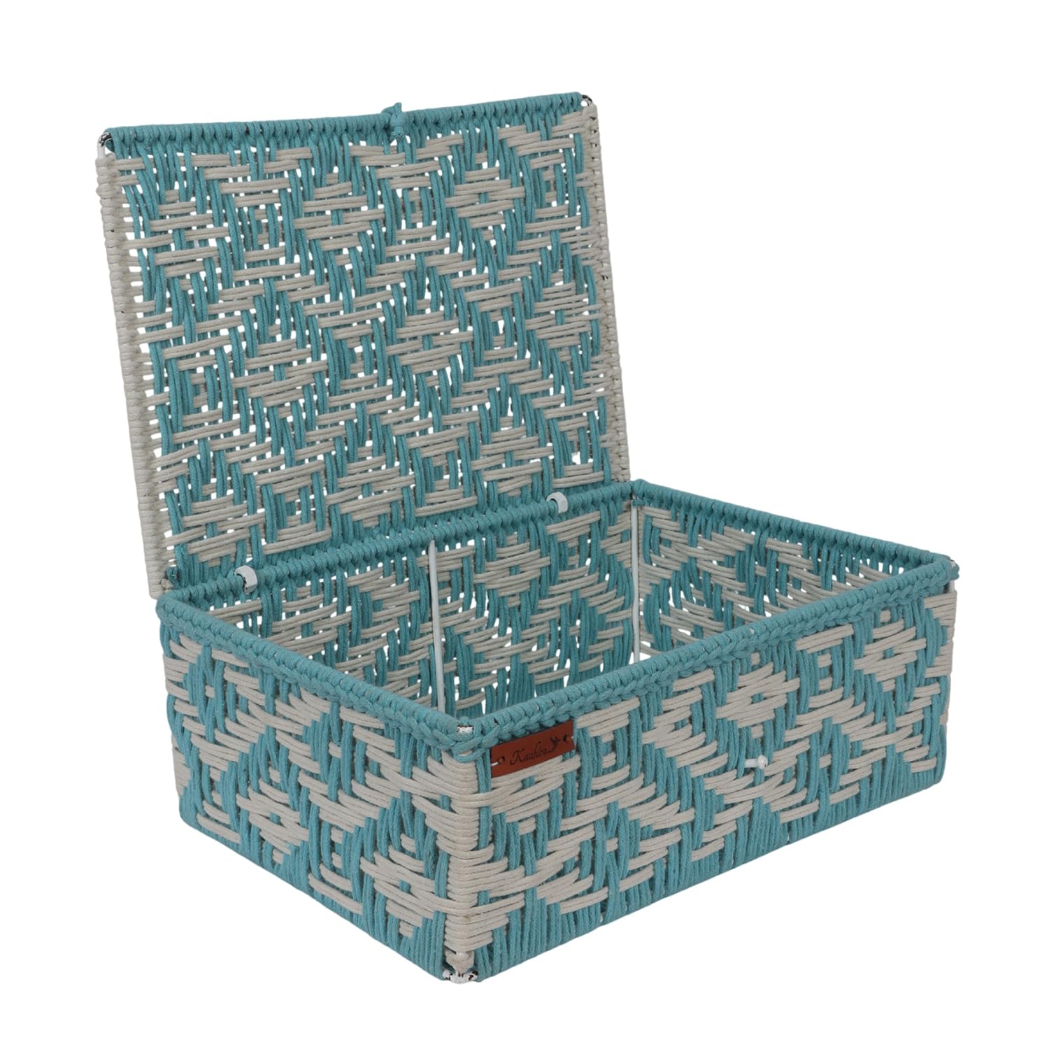Kaahira Handmade Decorative Storage Box and Organiser | Macrame Gift Hamper Box for Cosmetics, Toiletries & Return Gifts | Aesthetic Rope Woven Organizer (Sky Blue and White, Large - 14x10x4)-image-30