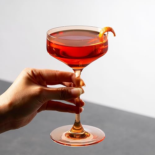 Miniatura 5 de Viski Reserve Nouveau - Juego de 2 vasos de Martini coloridos para cóctel ámbar de 6.5 onzas, color naranja
