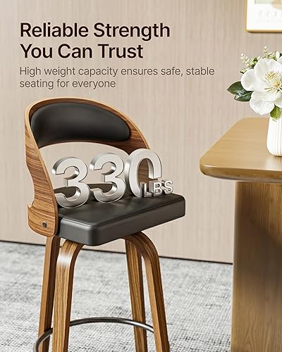 Miniatura 5 de SUNCOZE Juego de 2 taburetes de bar de 26 pulgadas de altura de mostrador con respaldo, modernos taburetes de bar giratorios con asiento de piel