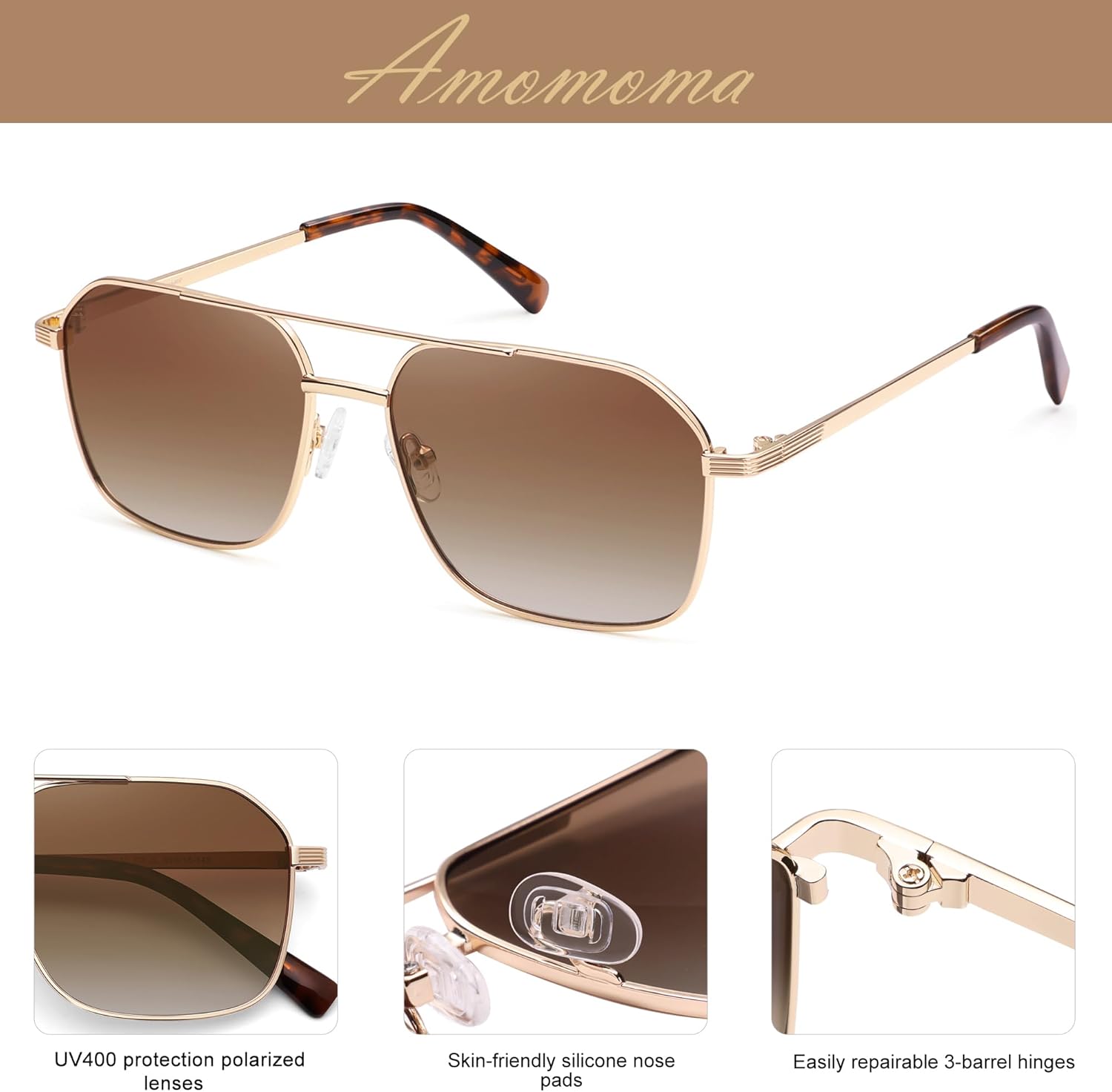 AMOMOMA Retro Oversized Square Aviator Sunglasses for Women Men, 2025 Fashion Vintage Trendy Large Aviator Sun glasses UV400 - Image 3