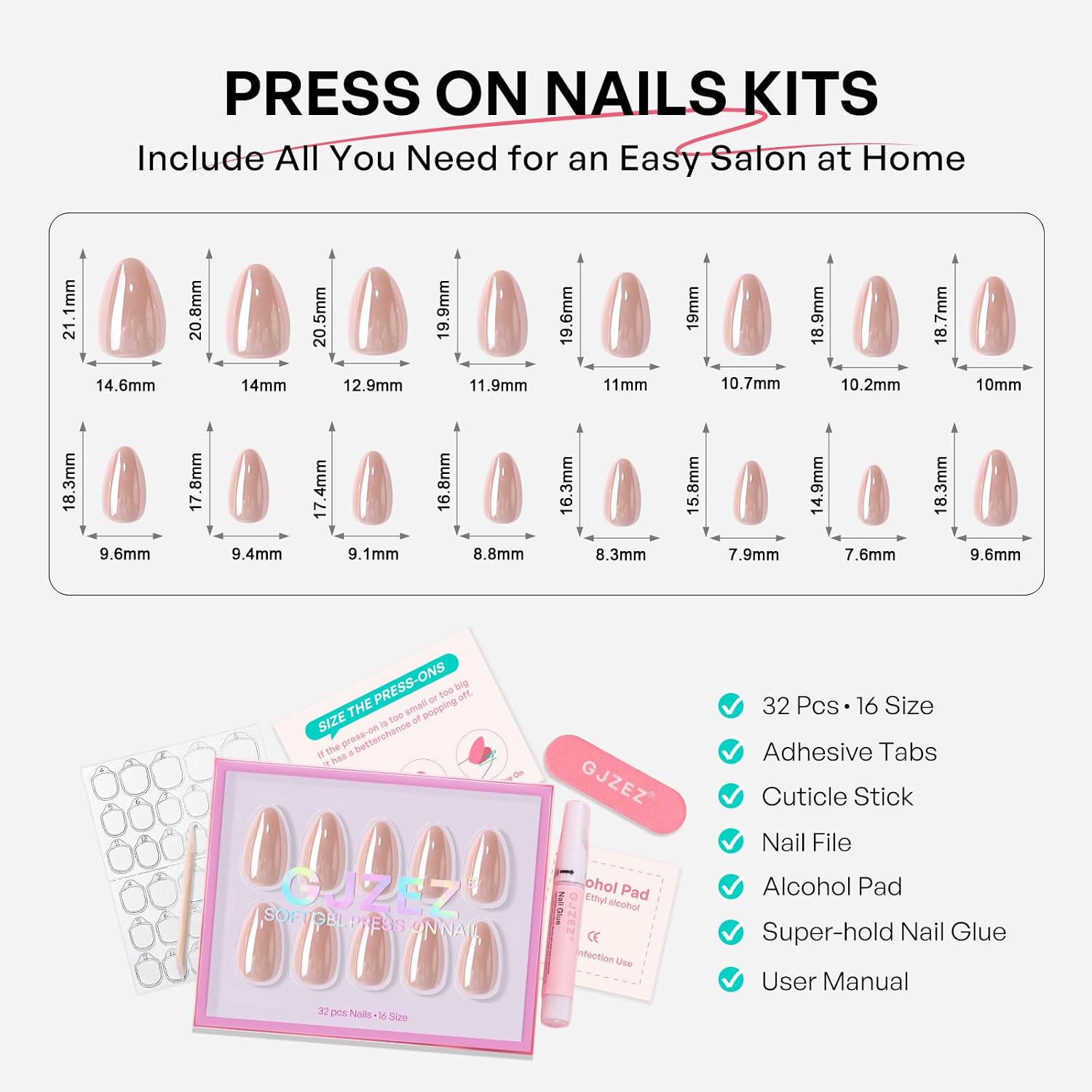 32Pcs Soft Gel Press on Nails for Women, Pearl Chrome, Short Almond | Glazed Donut Aurora False Fake Nails Press Ons for Office Daily Wear, Salon Quality Reusable Glue & Stick on Nail Gift Kit