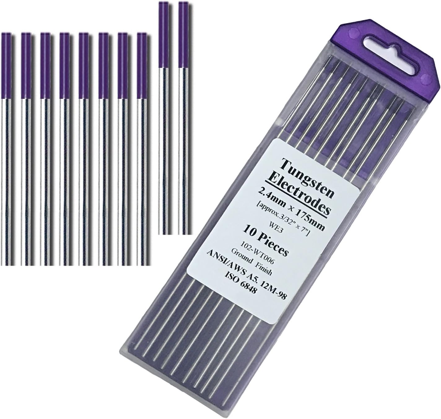 Zinger TIG Welding Tungsten Electrodes Rare Earth Blend (EWG) Purple,10-Pack 3/32" Purple Tungsten Electrodes