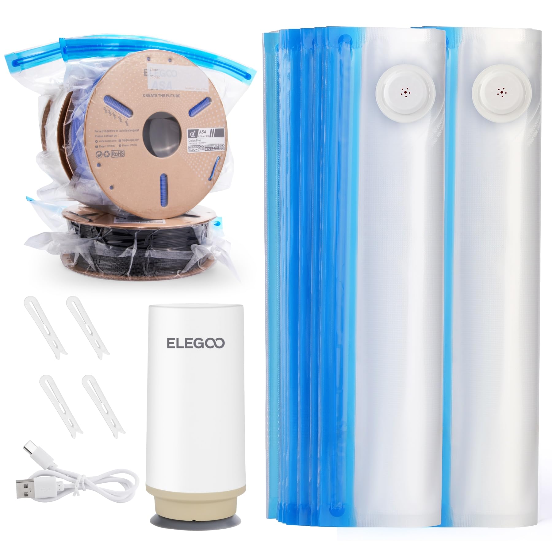 ELEGOO woreczki próżniowe na filament 3D z automatyczną pompą, 20 woreczków na filament 35x32 cm, szczelne i odporne na wilgoć