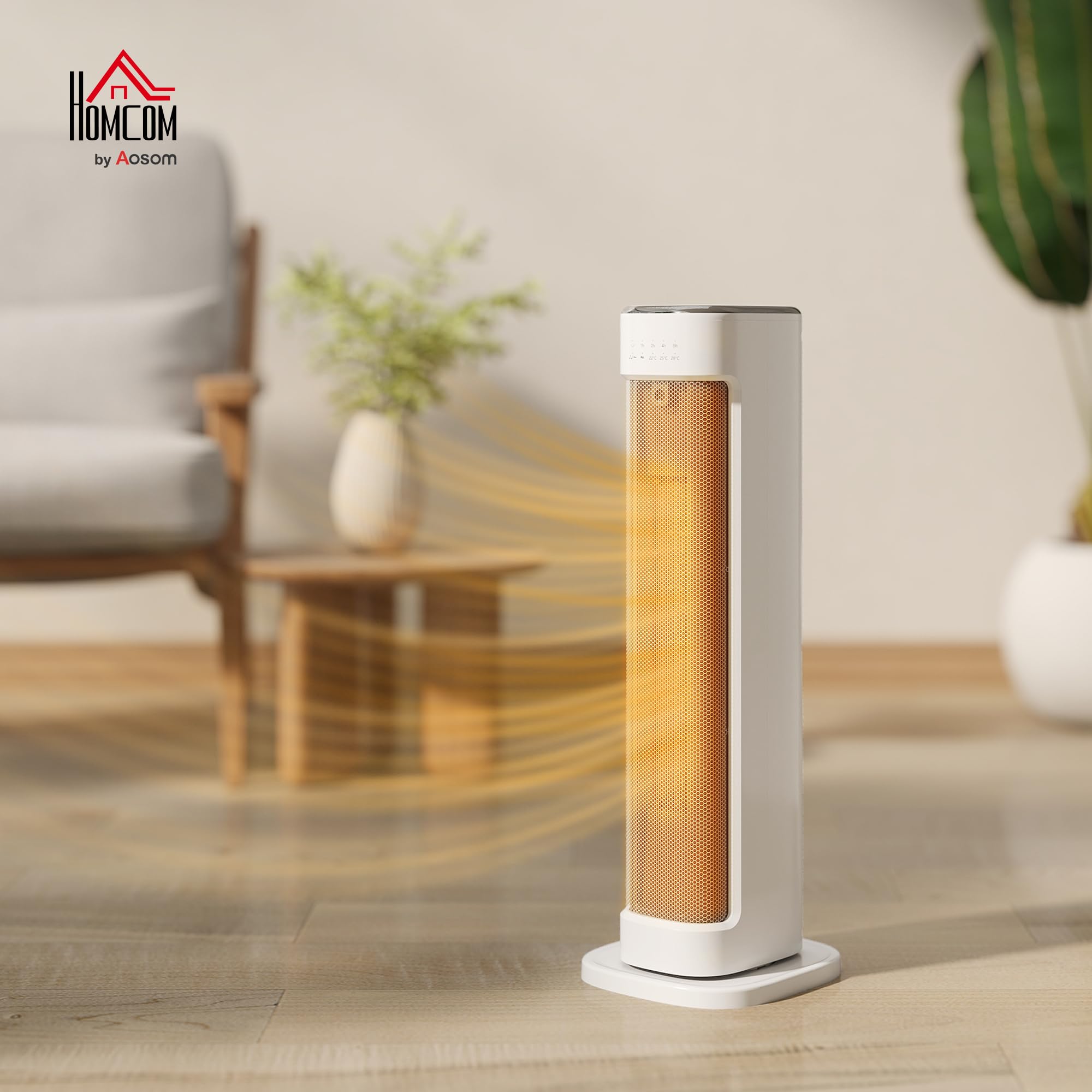 HOMCOM Calefactor Eléctrico Bajo Consumo 2000W PTC Termoventilador Blanco | 3 Modos, Termostato Regulable, Temporizador, Protección contra Vuelcos y Sobrecalentamiento, Control Remoto para 15-20㎡