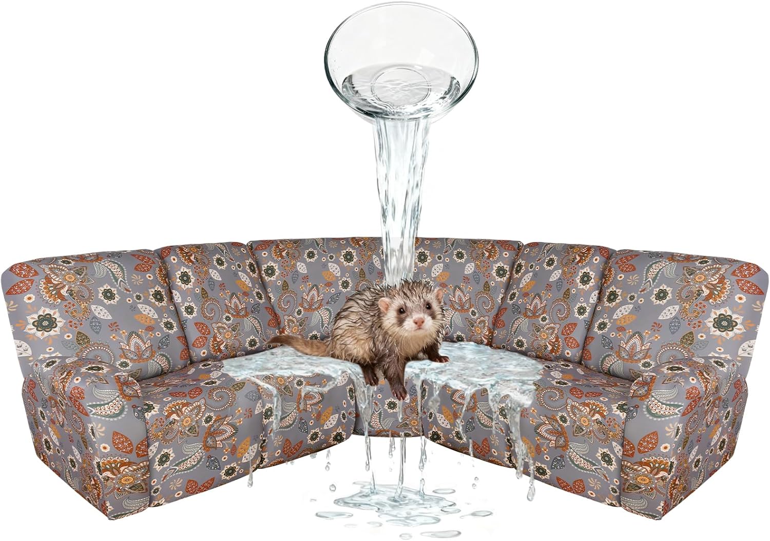 ALIECOM 100% Waterproof Sectional Recliner Couch Covers L Shape Printed Stretch Corner Reclining Sectional Sofa Cover Washable Pet Dog Recliner Slipcovers (Boho Gray, 5 Seat)