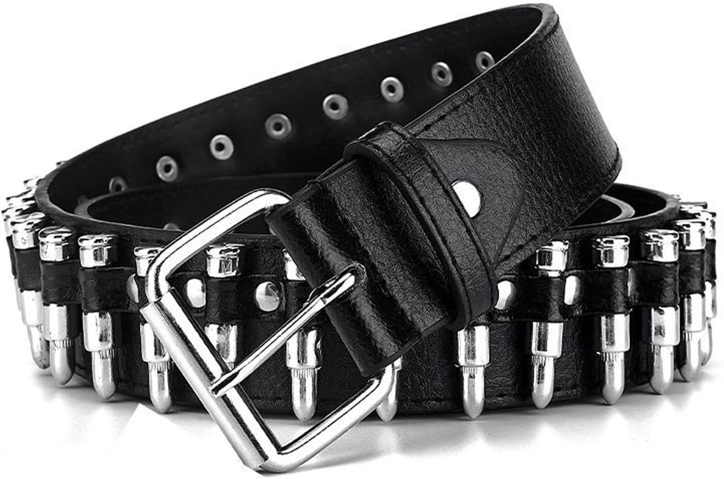 『HAMI LEATHER BELT BLACK×SILVER』 Gupgi Studded Belt for Adult Silver Metal Grommet Belt
