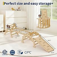 Vista 4 de PeakPursuit Juguetes de escalada 4 en 1 para niños pequeños con rampa, arco y escalera, juego de triángulos Pikler con construcción de madera, juego