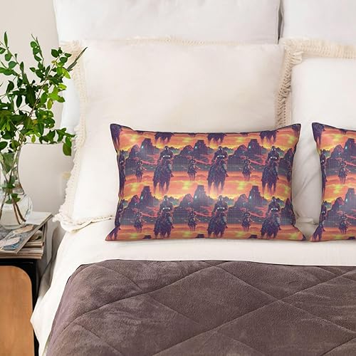Miniatura 6 de Satin Pillowcase for Hair and Skin, Cyber Retro Western Cowboy Print 20x30 Inches Soft Cooling Similar to Silk Pillow Cases with Zipper, Pillow