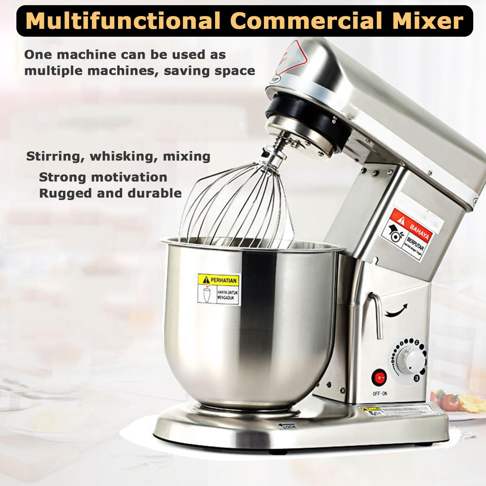 Cashwise 3-IN-1 Stand Mixer, Kitchen Electric Mixer Stainless Steel Bowl Mixer, Multi-Function Kitchen Mixer with Dough Hook, Whisk (Stainlesssteel 5L)