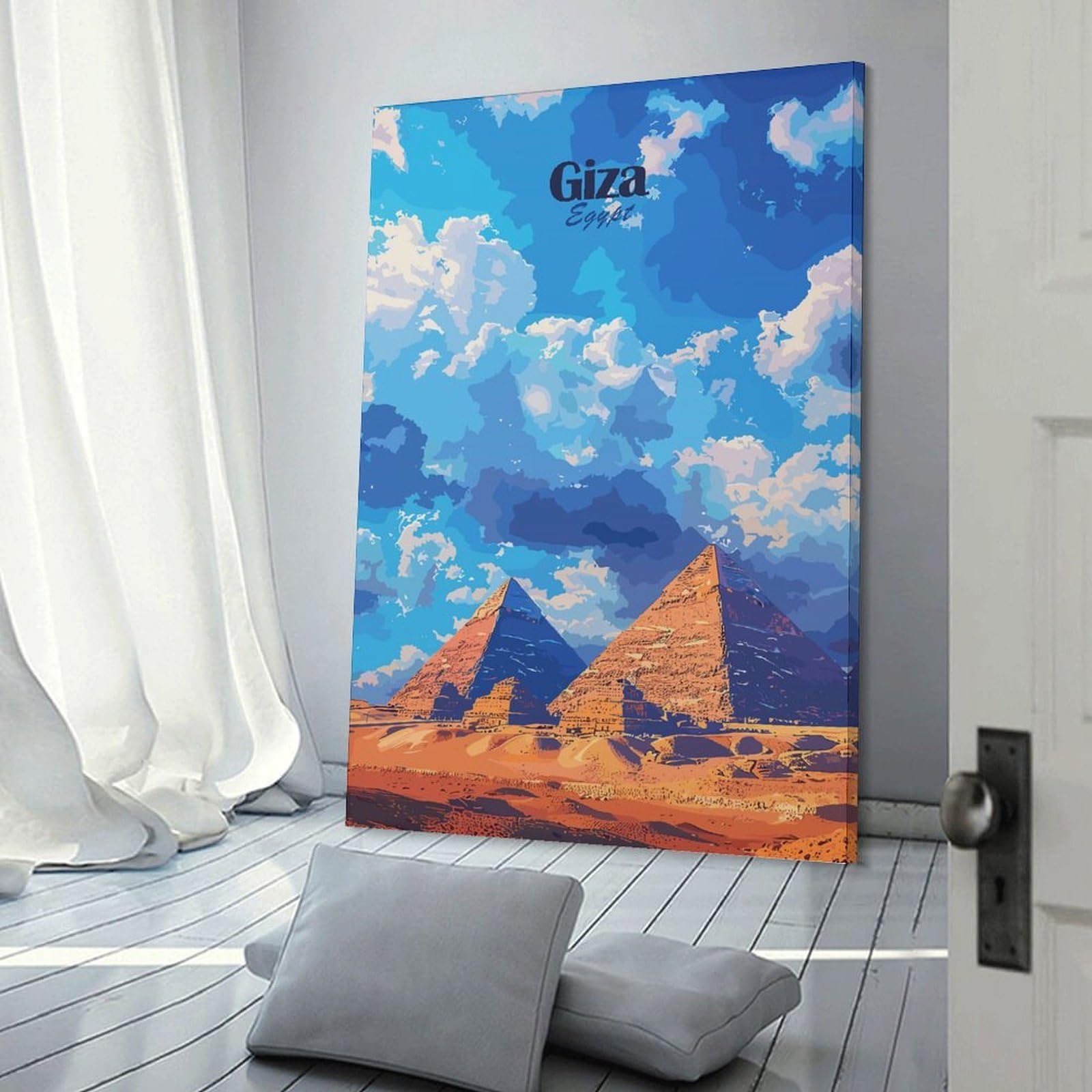 Junmoney Giza Pyramids, Egypt Hanging Wall Art, 16x24inch(40x60cm), for Living Room, Bedroom, Office Or Hallway, Decorative Artwork with Broad Appeal
