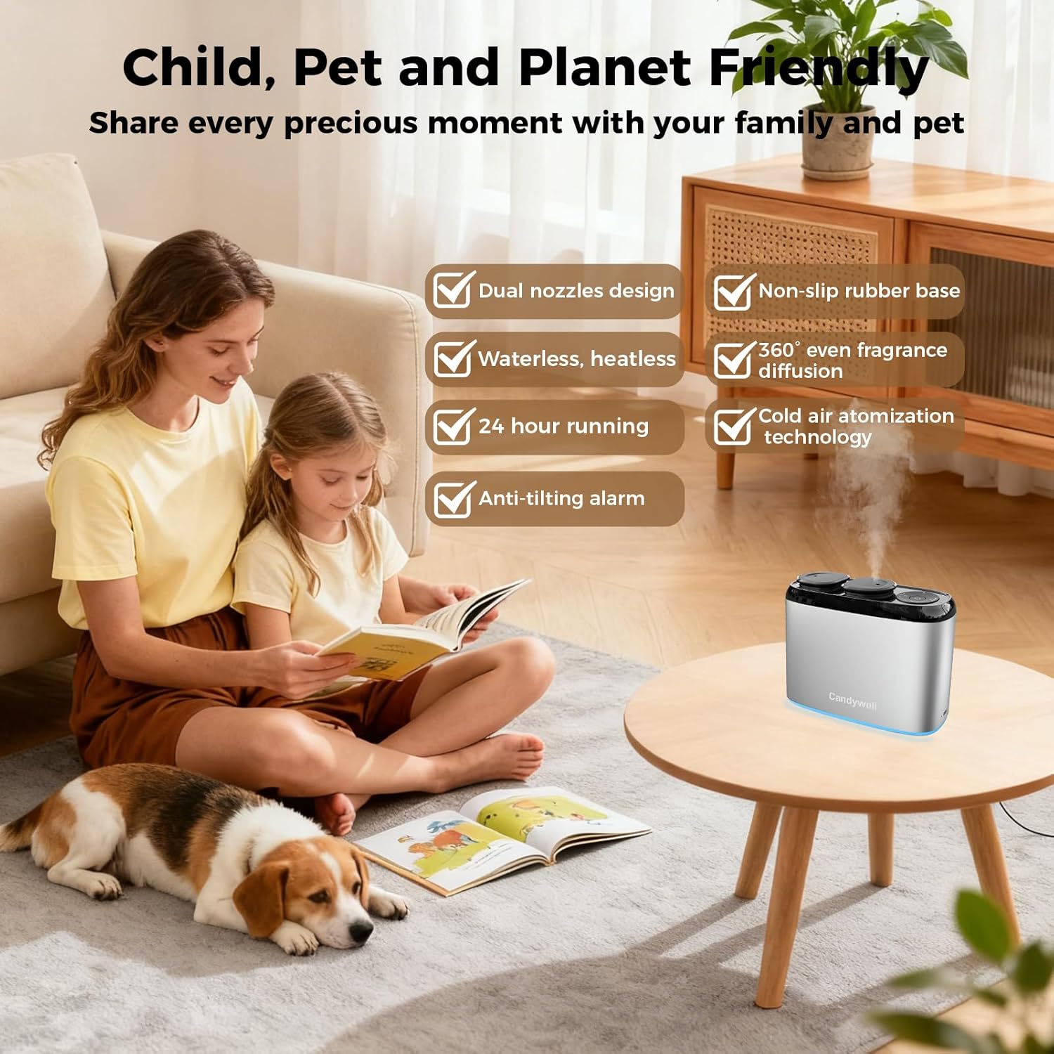 Smart Waterless Essential Oil Diffuser with Dual Nozzle & App Control, Cold Air Tech Diffuser for 1500 Sq Ft, with 4 Timer & Mist Levels, Hotel Scent Diffuser for Home & Office