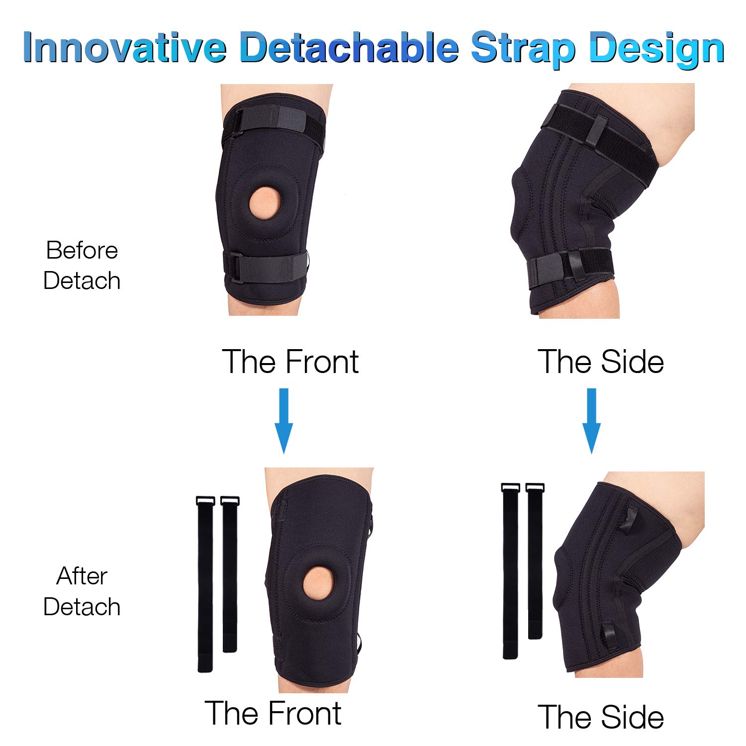 Nvorliy Knee Sleeve Plus Size for Large Leg - Detachable Strap Design, Open-Patella Stabilizer Brace for Arthritis, Tendon, Meniscus and Ligament Injuries, Patellar Tendonitis, Fit Men & Women (Black, 4XL)