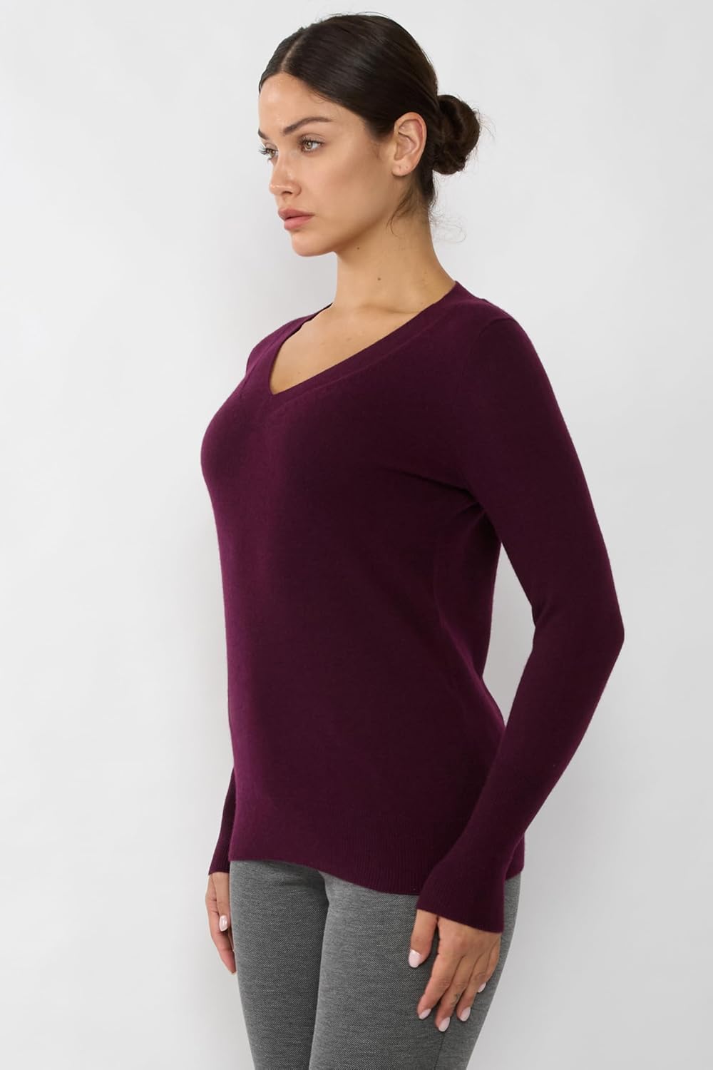 JENNIE LIU Women's 100% Pure Cashmere Long Sleeve Ava V Neck Pullover Sweater - Image 2