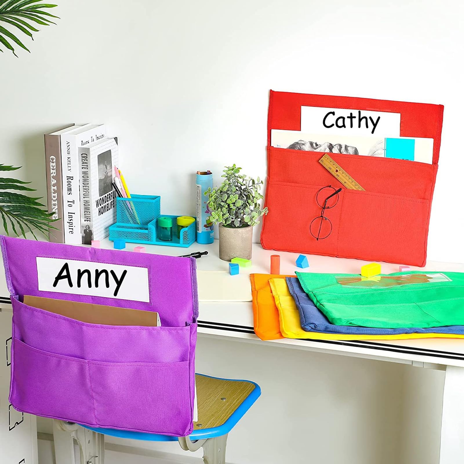 Sedia Buddy Tasca Portaoggetti, 12 Pezzi Schienale per Sedia Organizer Grafico, Tabella delle Tasche dello Schienale con 3 Tasche e Scomparto per Nome, Organizer per Sedile Posteriore